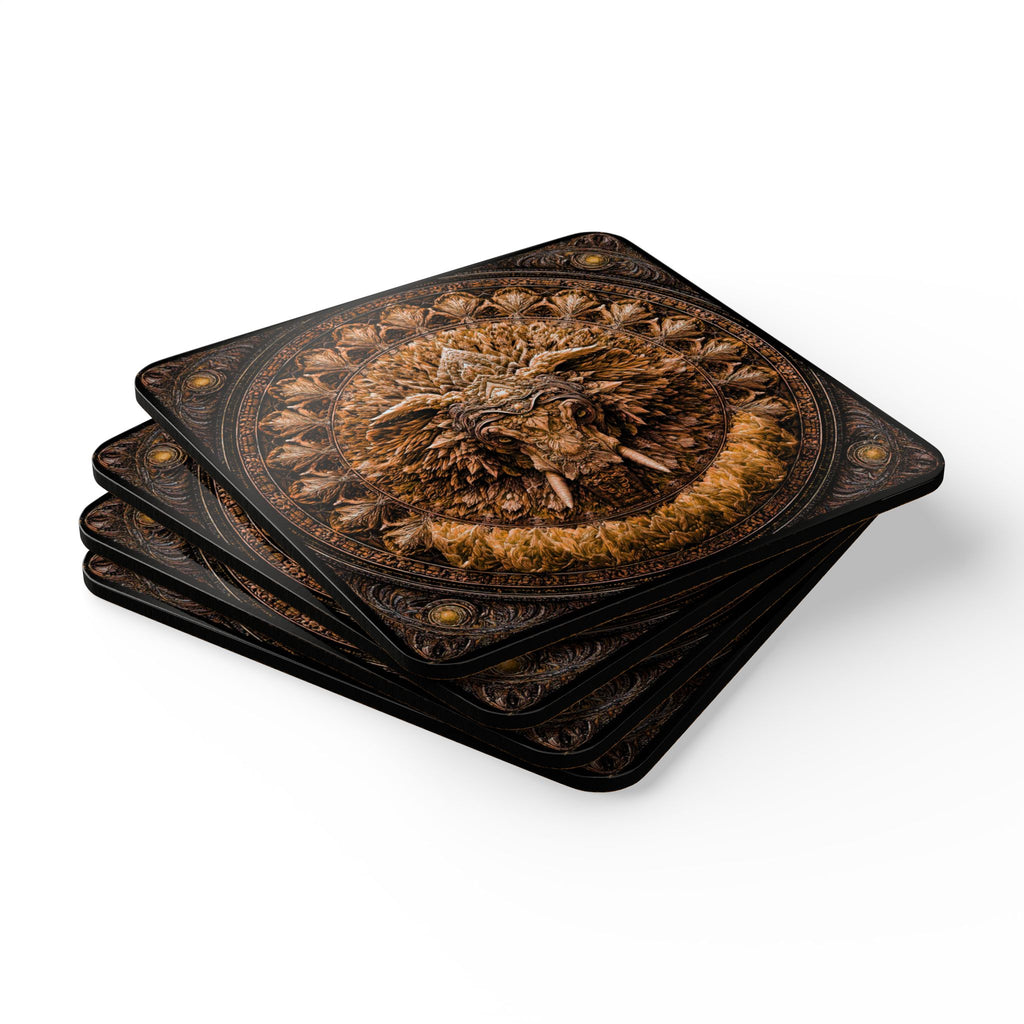 Lion Mandala Cork Coasters — Set of 4 Decorative Drink Coasters
