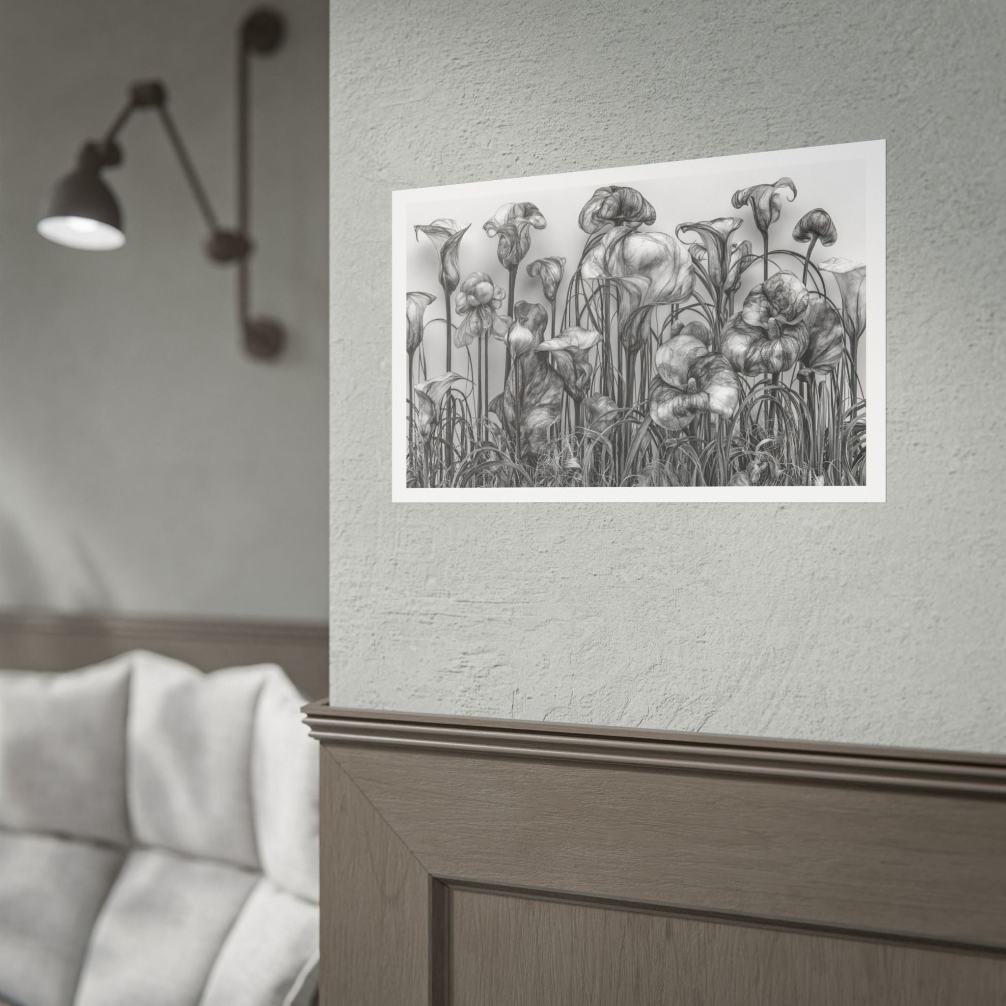 Botanical Iris Poster — Black & White Floral Art Print (Rolled Poster)
