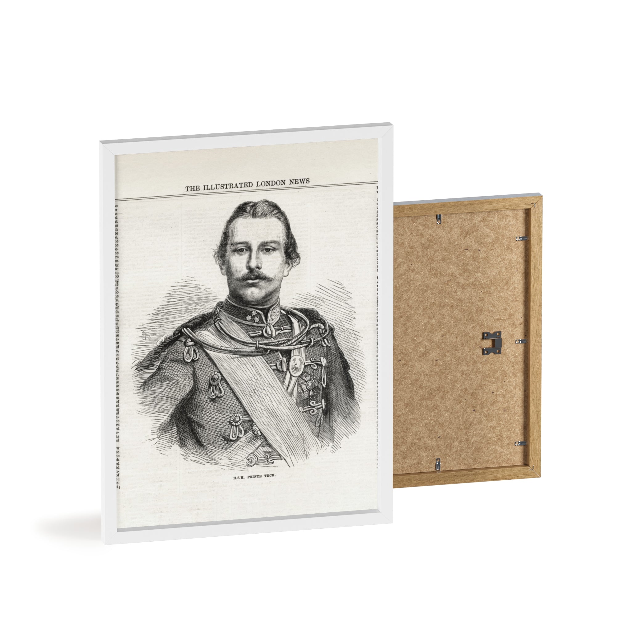 H.S.H. Prince TECK. Vintage Victorian Portrait Poster with Wooden Frame — Illustrated London News Print