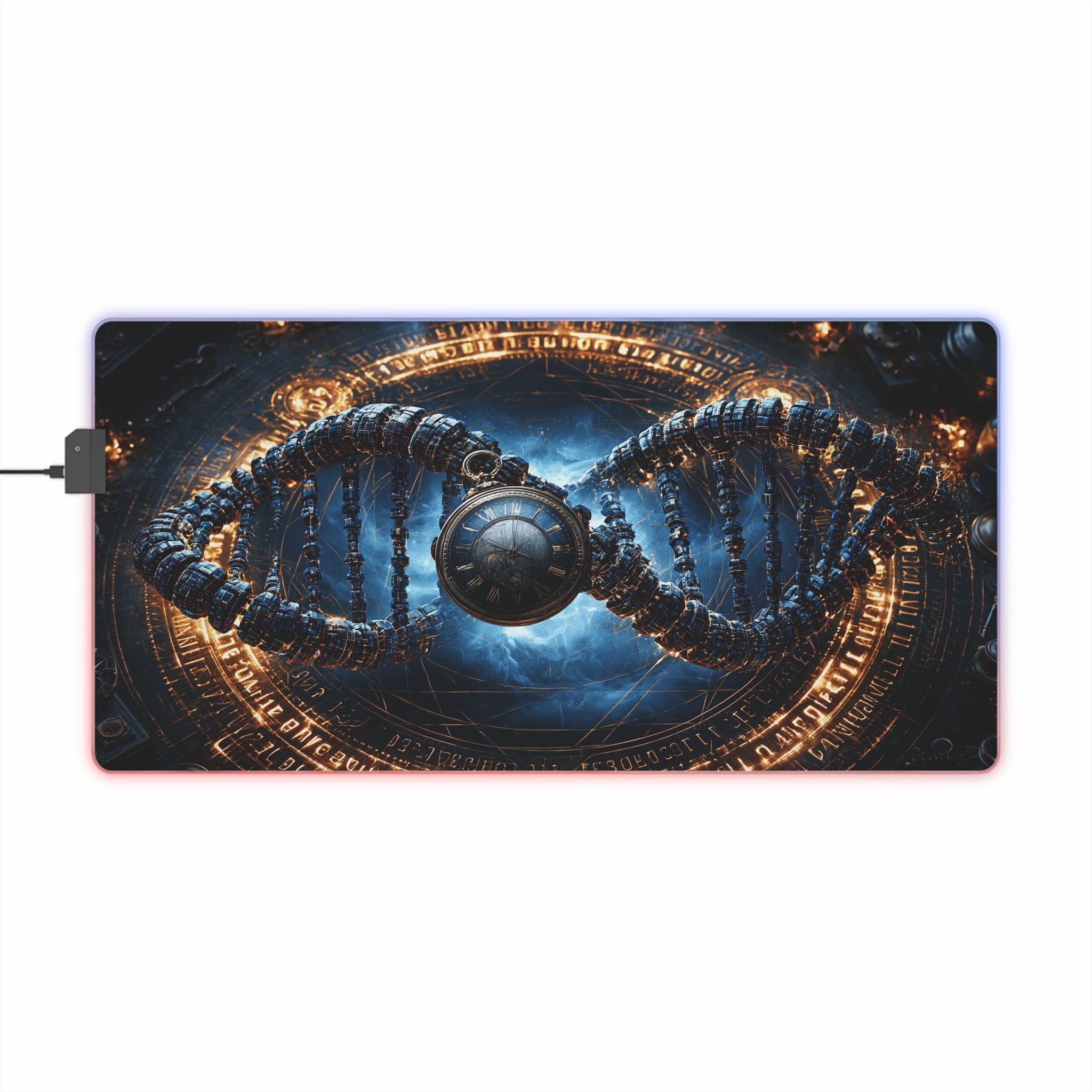 LED Gaming Mouse Pad — Steampunk DNA Galaxy RGB Desk Mat for Gamers