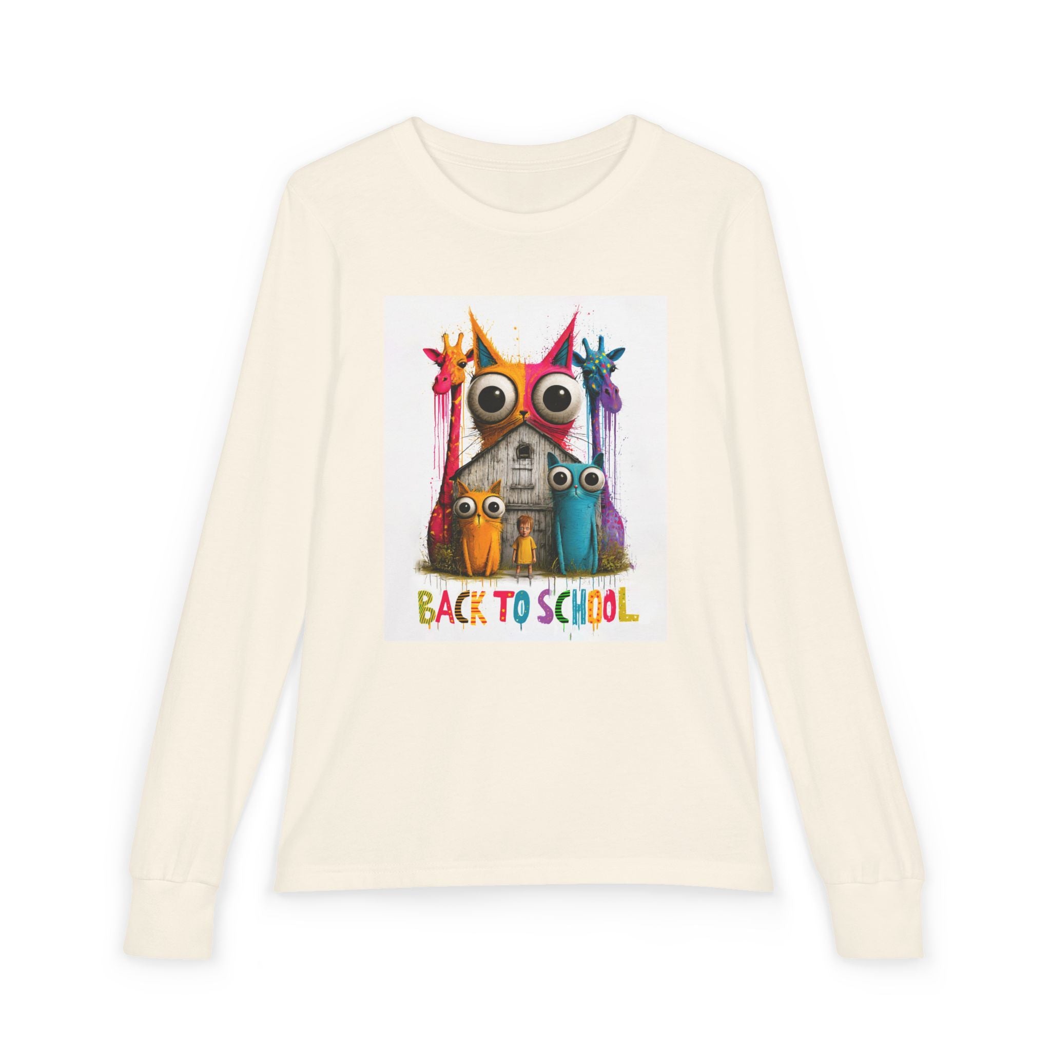 Back to School Youth Long Sleeve Tee — Colorful Owl Schoolhouse Design