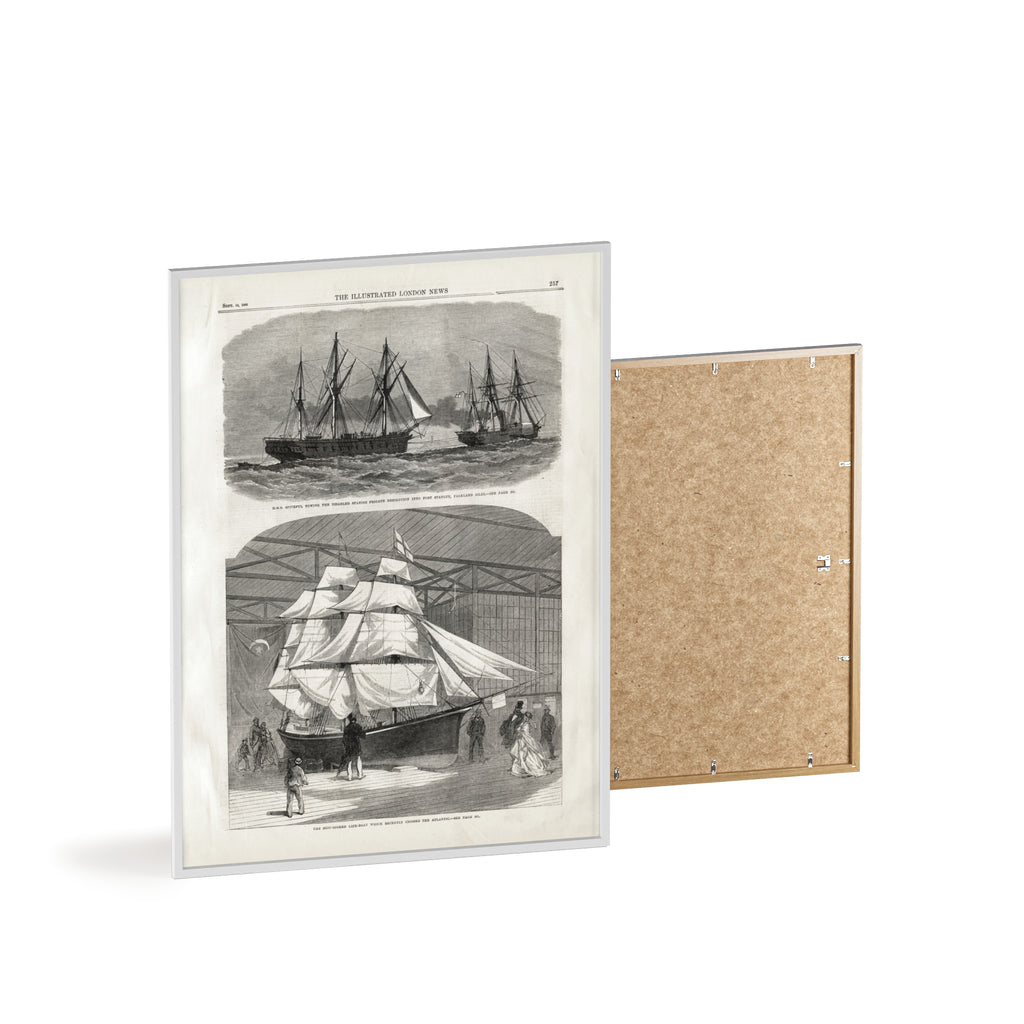 Vintage Nautical Ship Poster with Wooden Frame – Antique Sailing Print Wall Art
