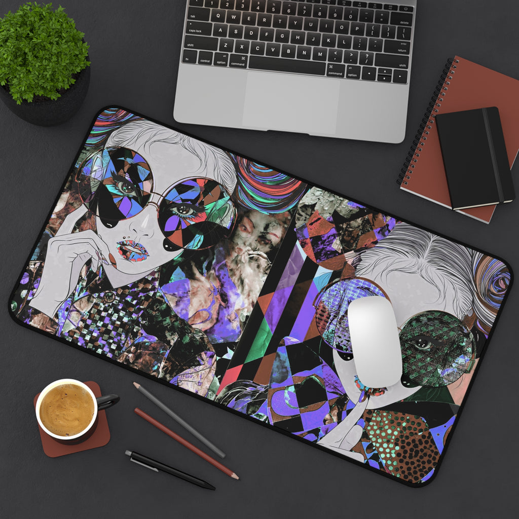Psychedelic Pop Art Desk Mat — Retro Twin Sunglasses Illustration