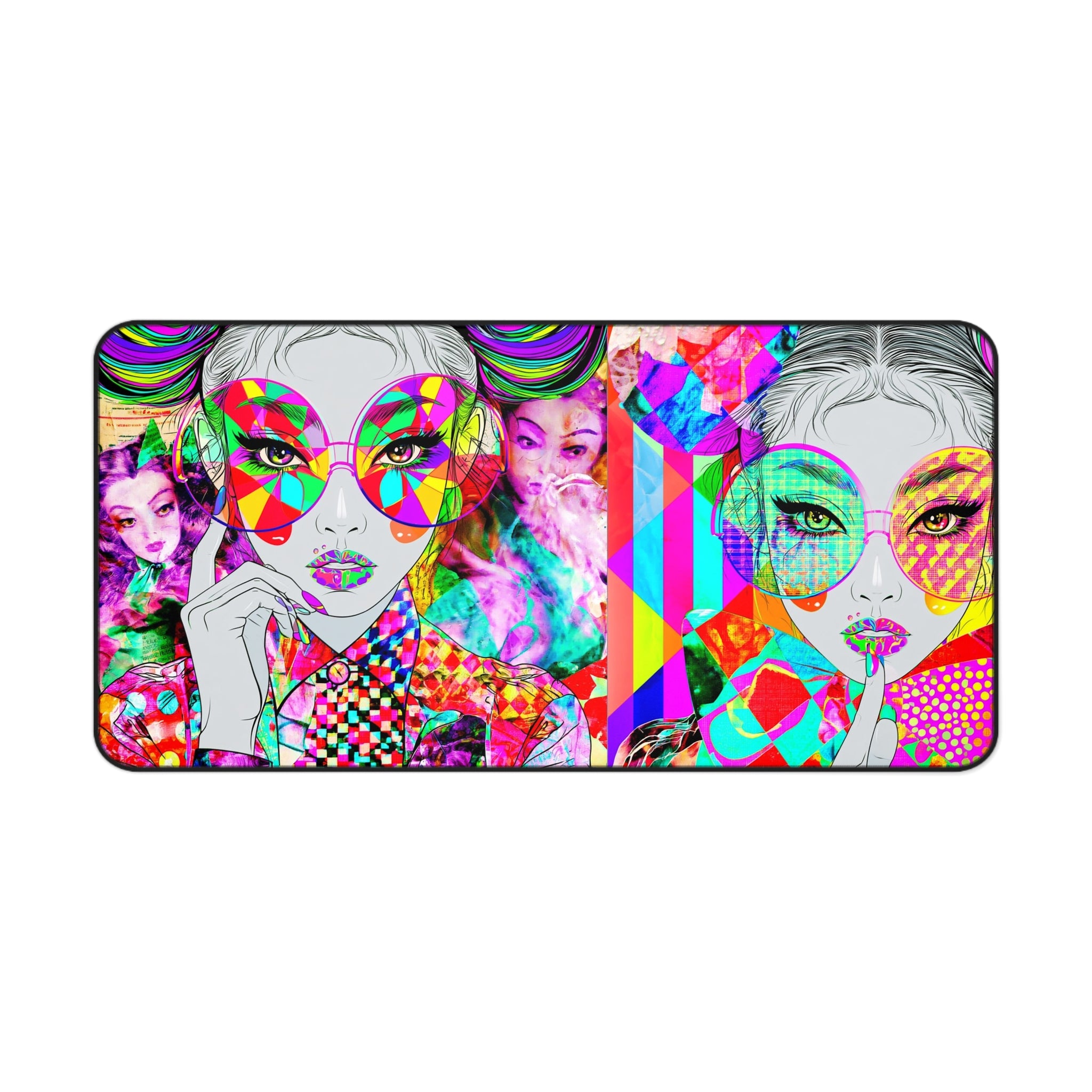 Vibrant Pop-Art Fashion Desk Mat — Colorful Retro Girl Illustration