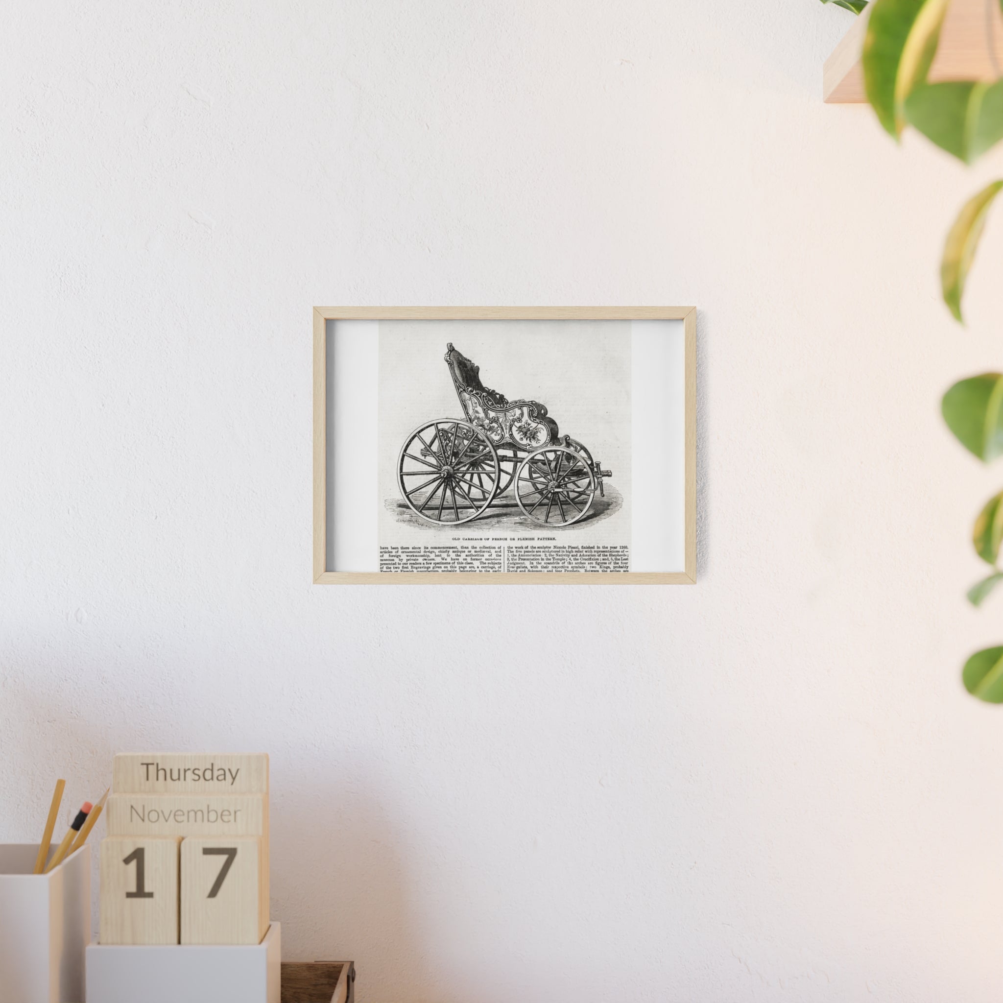 Old Carriage of French or Flemish Pattern. Vintage Carriage Print Poster with Wooden Frame — Antique Transportation Wall Art