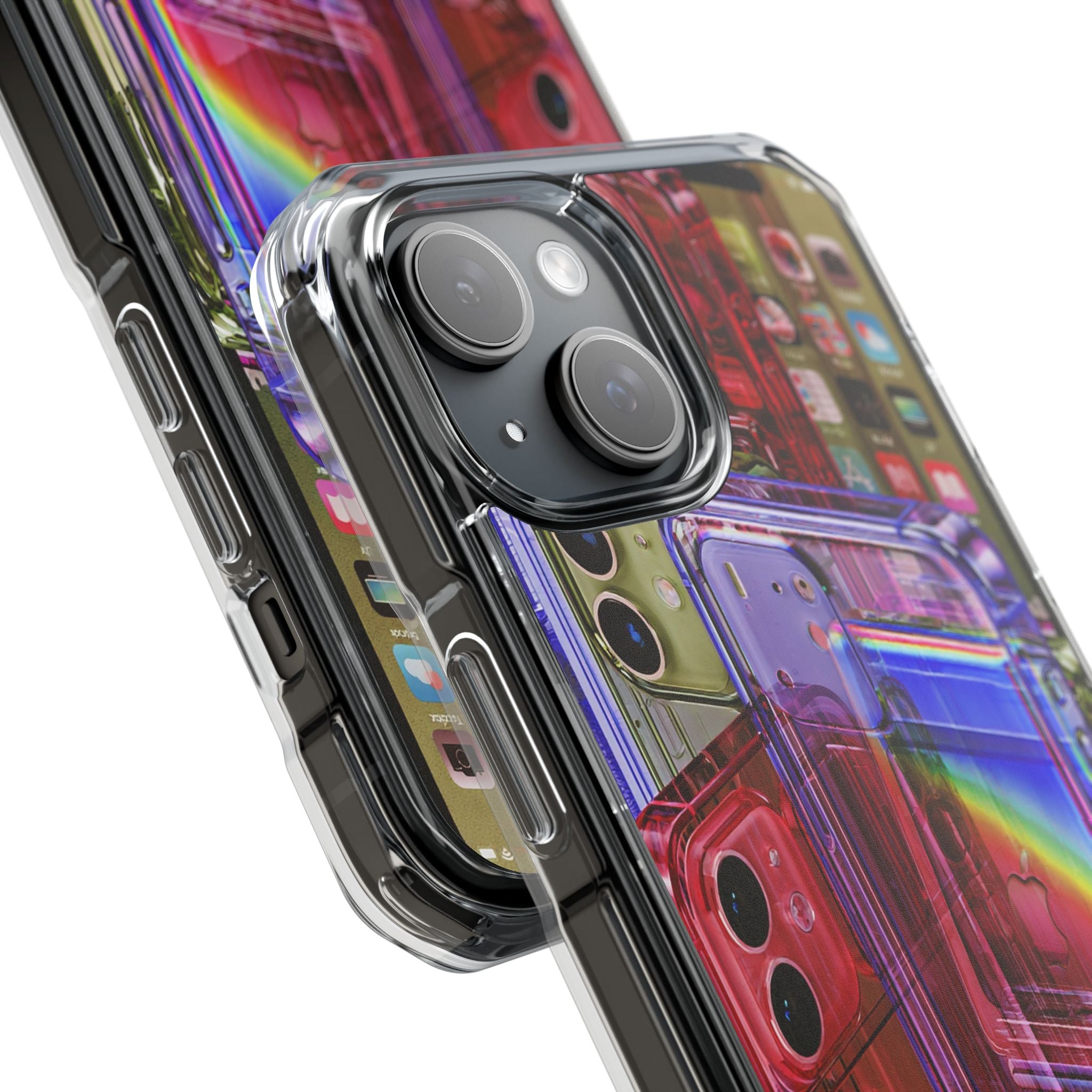 Clear Magnetic Impact Phone Case — Retro Rainbow Cassette Design