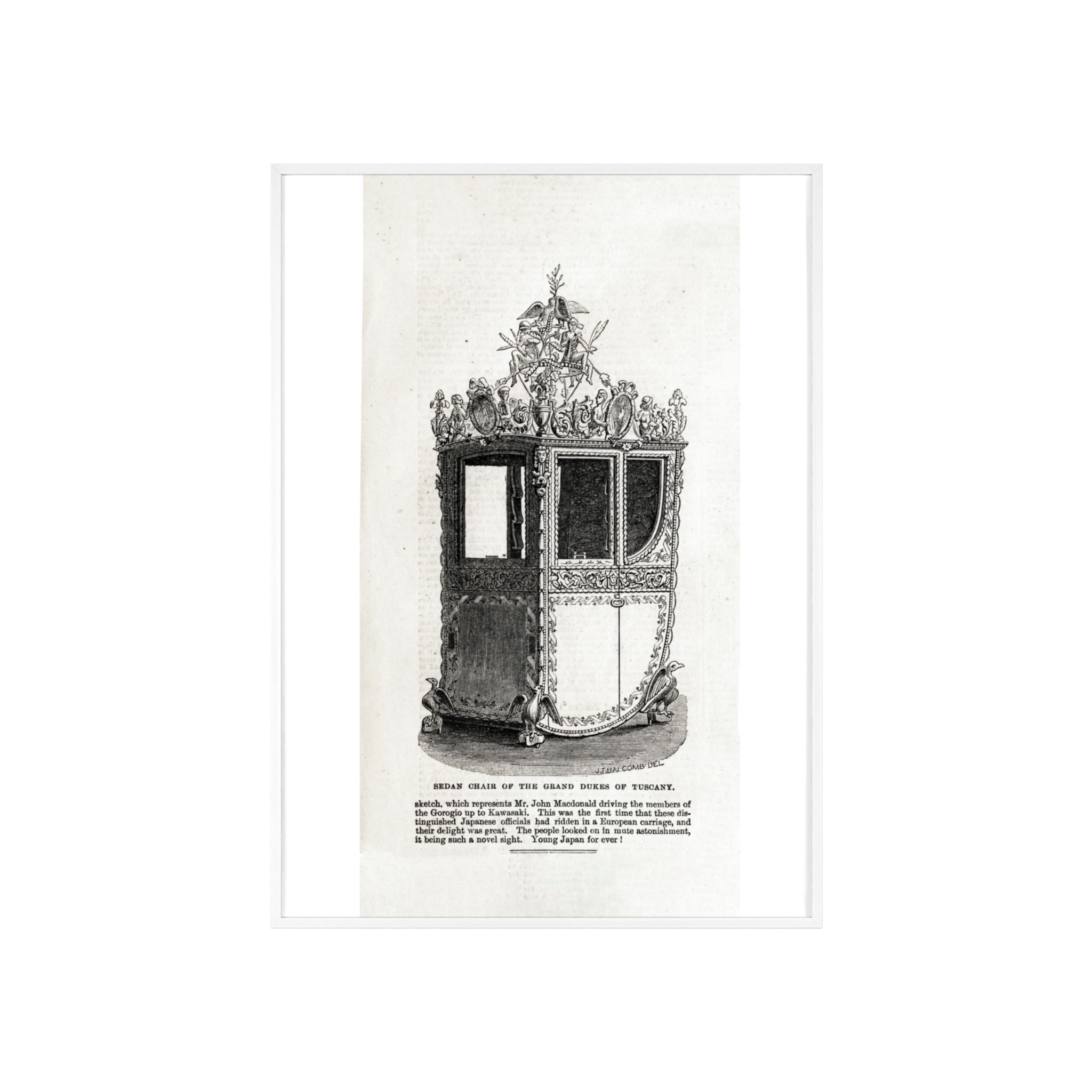 Chair of the GRAND DUKES of TUSCANY. Antique Carriage Print Poster with Wooden Frame — Vintage Engraving Wall Art