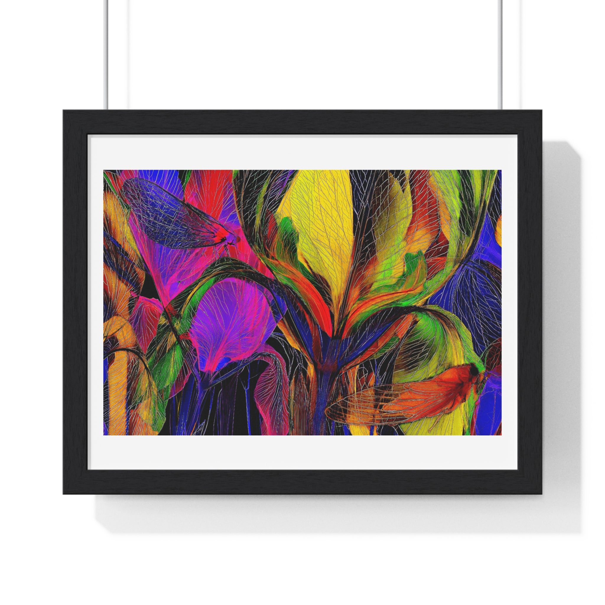 Abstract Rainbow Floral Framed Poster — Colorful Modern Wall Art (Horizontal)