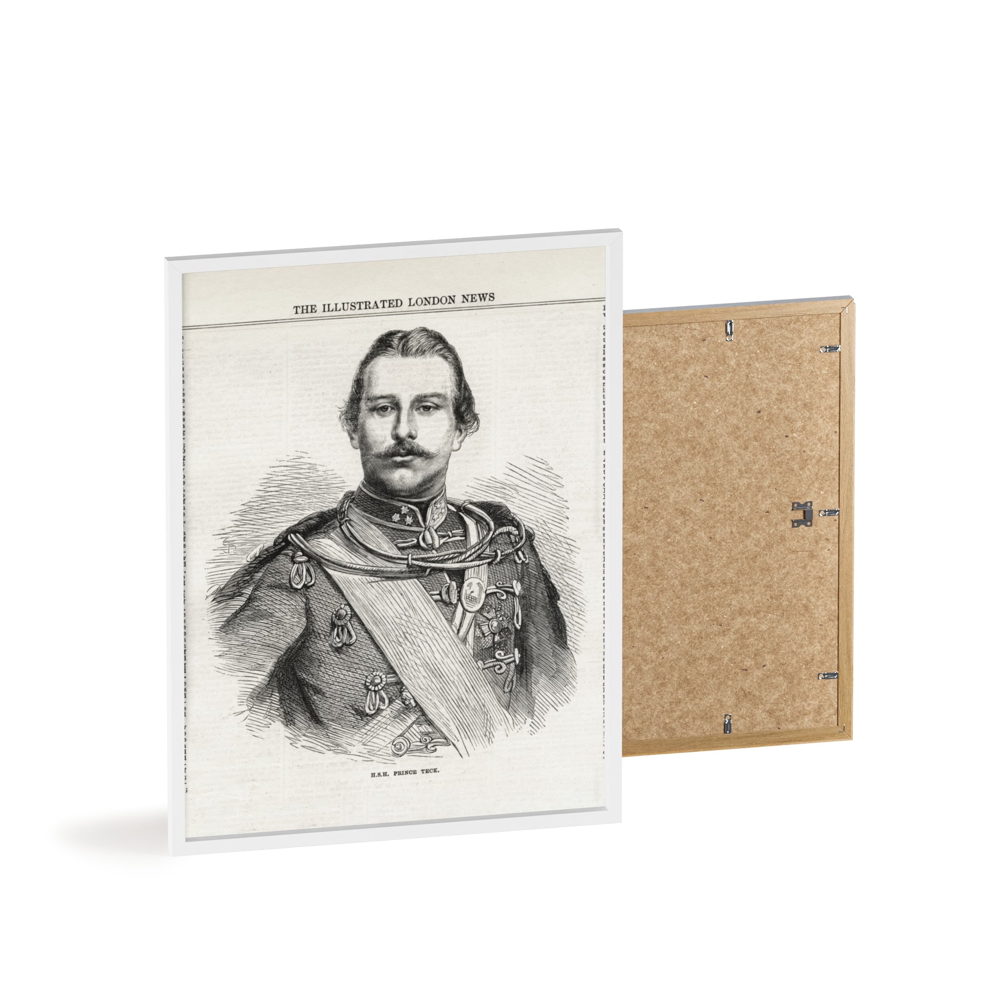 H.S.H. Prince TECK. Vintage Victorian Portrait Poster with Wooden Frame — Illustrated London News Print