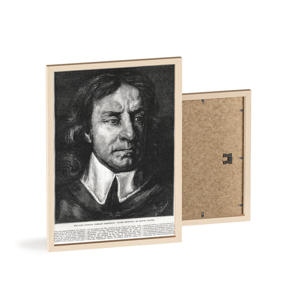 OLIVER CROMWELL. Historical Portrait Poster with Wooden Frame — Vintage Chalk-Style Print
