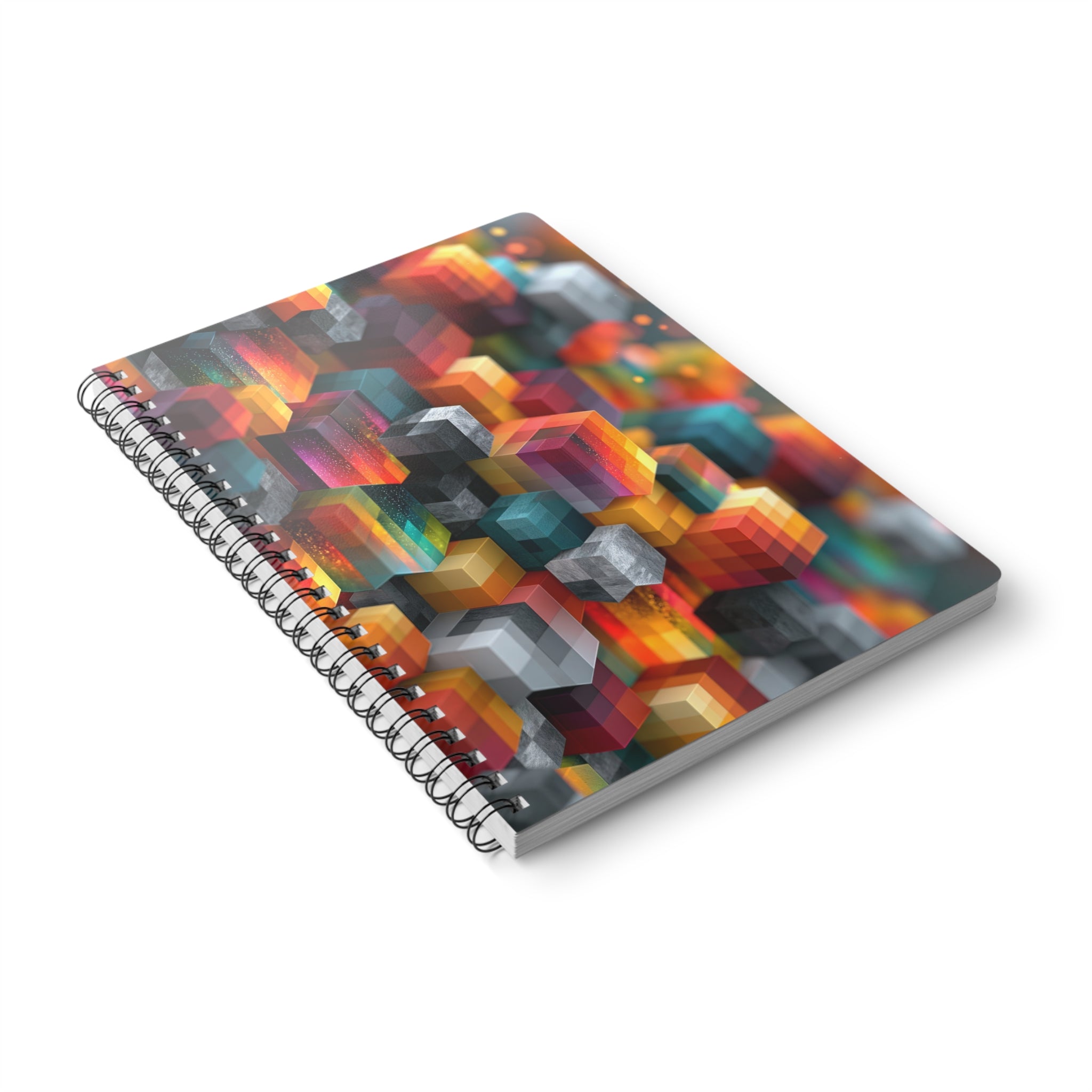 Abstract Geometric Cube A5 Notebook — Colorful 3D Pattern Wirobound Journal