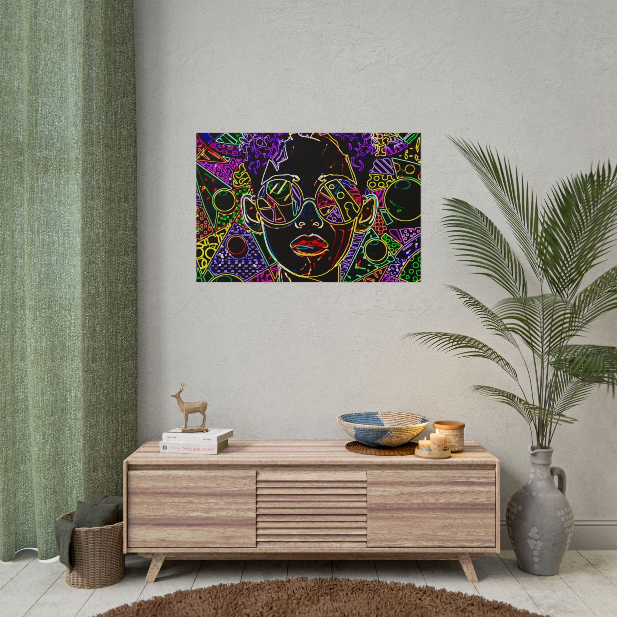Afrofuturist Neon Portrait Poster