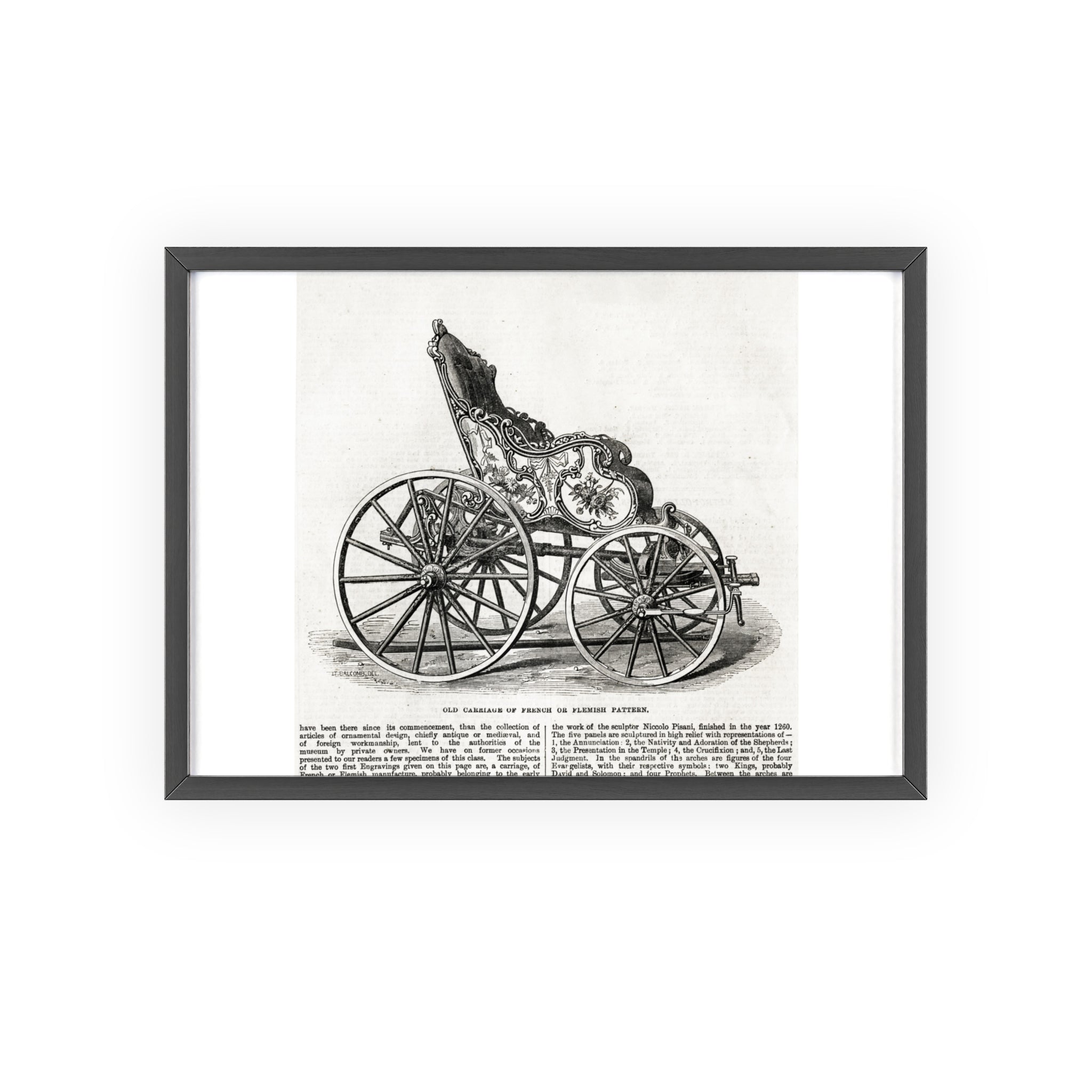 Old Carriage of French or Flemish Pattern. Vintage Carriage Print Poster with Wooden Frame — Antique Transportation Wall Art