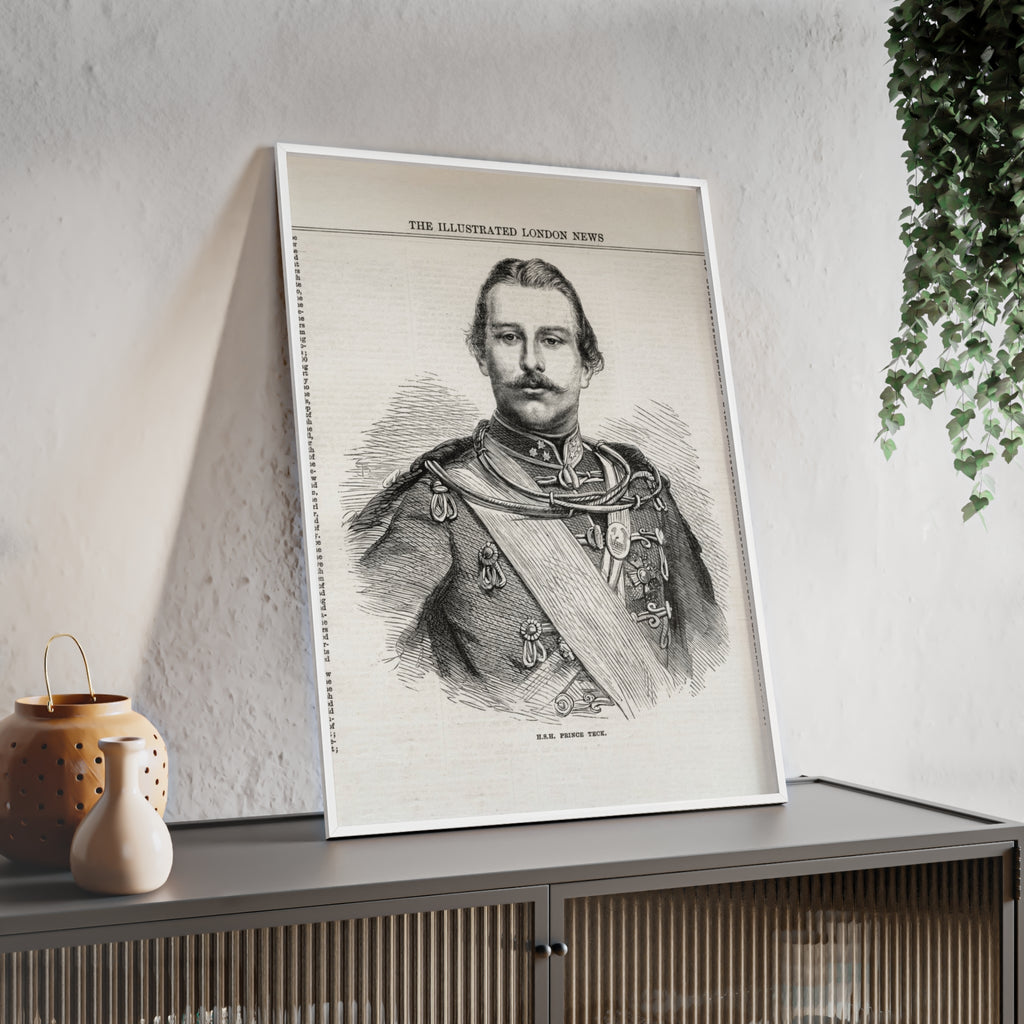 H.S.H. Prince TECK. Vintage Victorian Portrait Poster with Wooden Frame — Illustrated London News Print