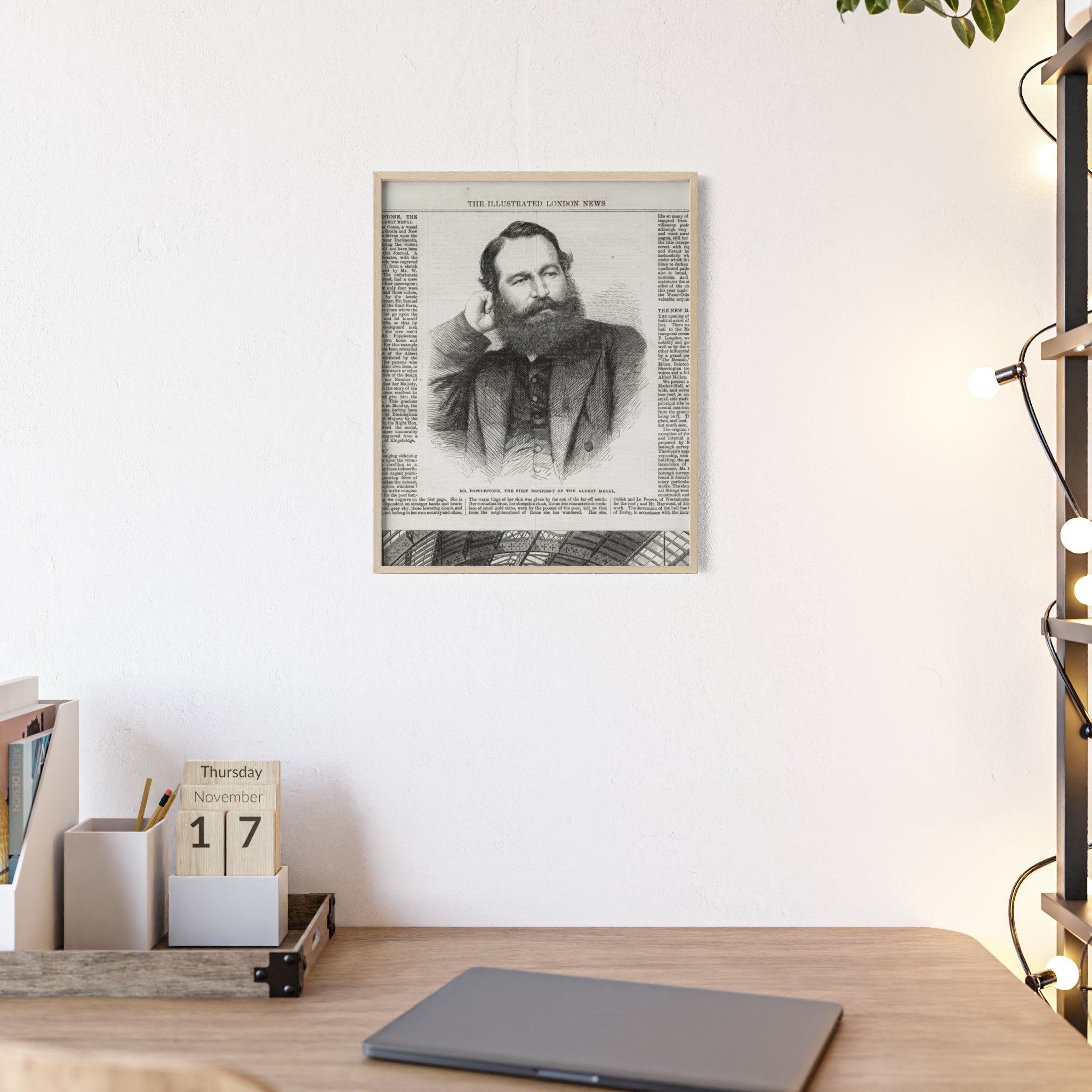 Mr. Popplestone, the first recipient of the Albert Medal. Vintage Illustrated London News Portrait Poster — Framed Wood Print