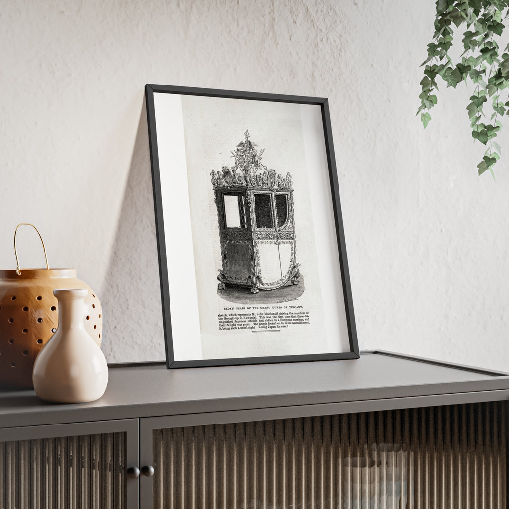 Chair of the GRAND DUKES of TUSCANY. Antique Carriage Print Poster with Wooden Frame — Vintage Engraving Wall Art