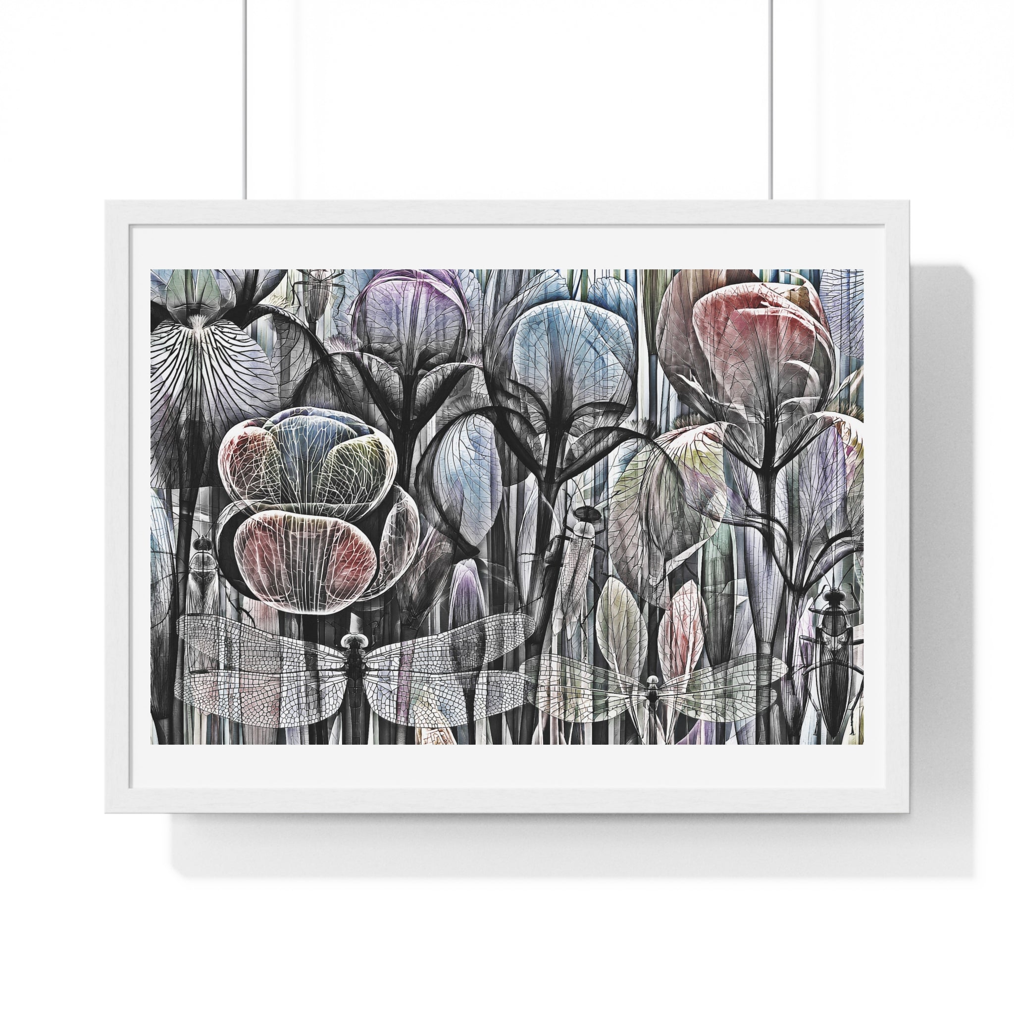 Framed Poster — Dreamy Botanical Dragonfly Art Print