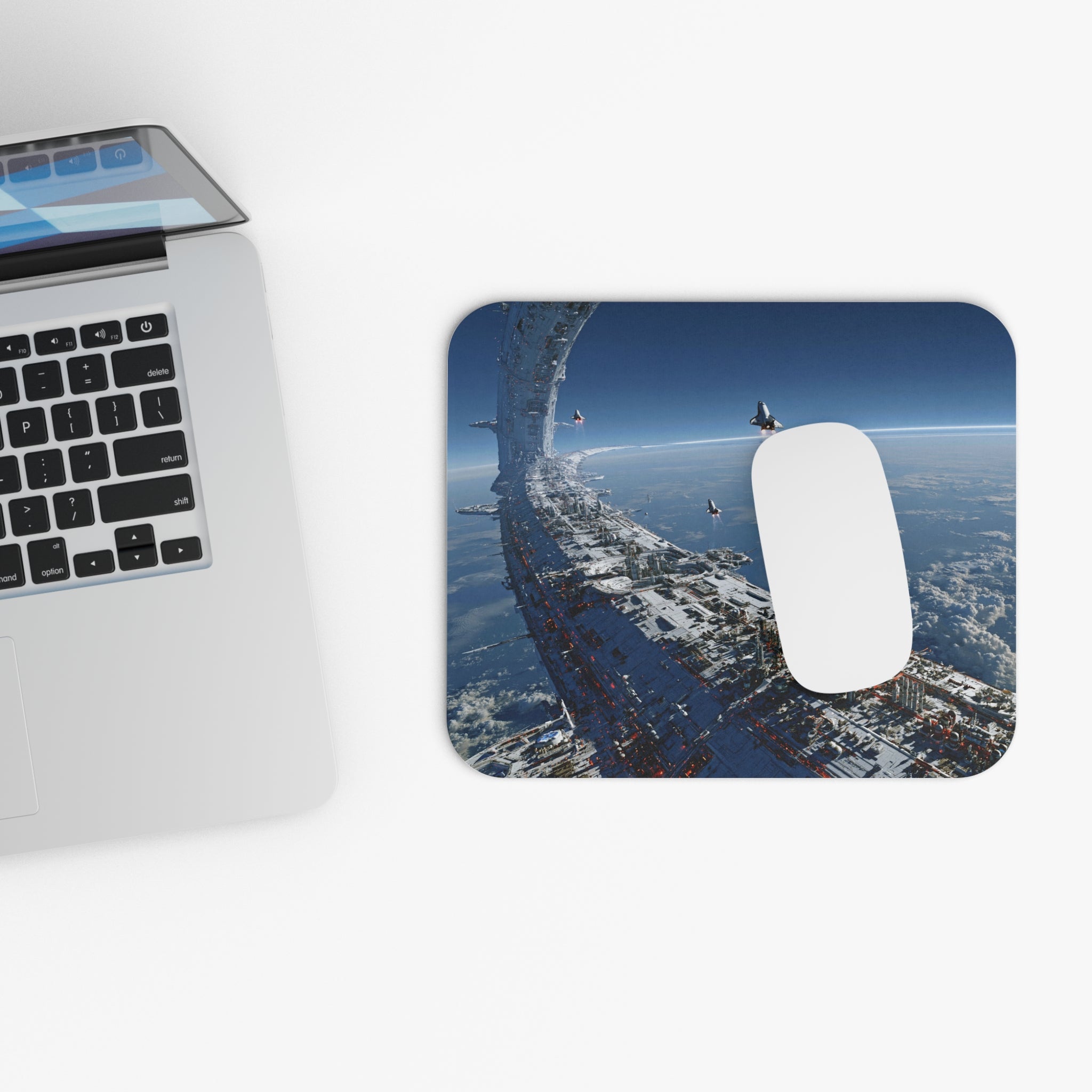 Sci‑Fi Space Station Mouse Pad — Futuristic Orbital City Desk Mat