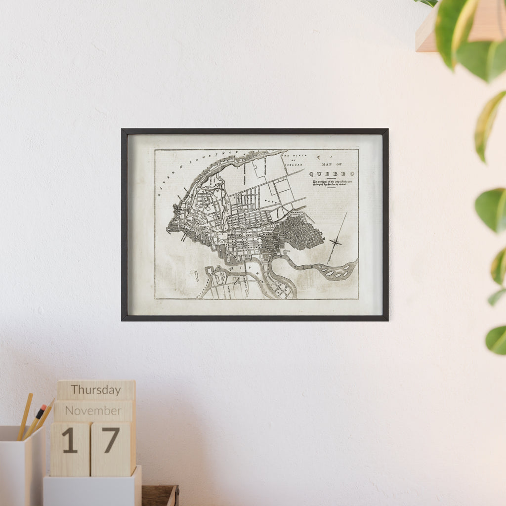 Map of QUEBEC. Vintage City Map Poster with Wooden Frame — Antique Style Wall Art