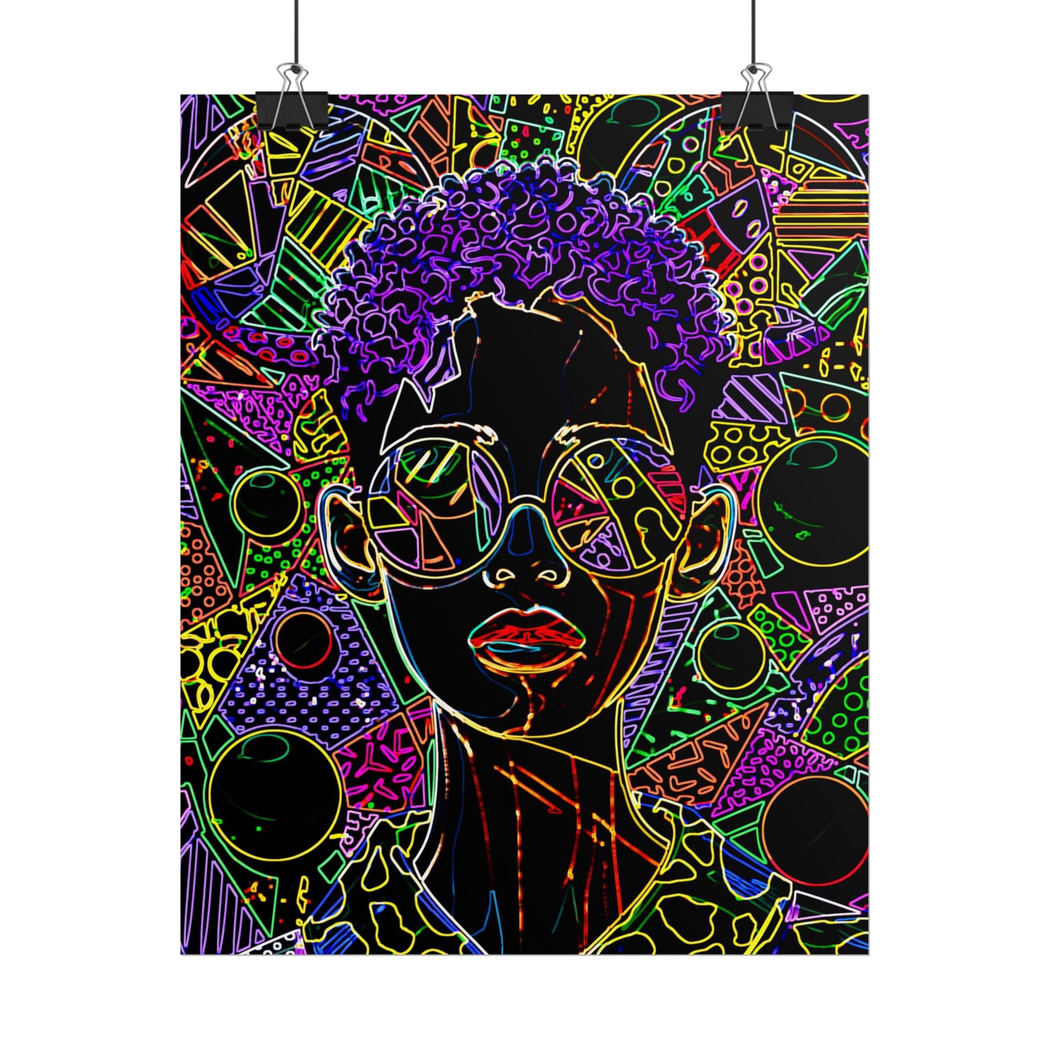Afrofuturist Neon Portrait Poster