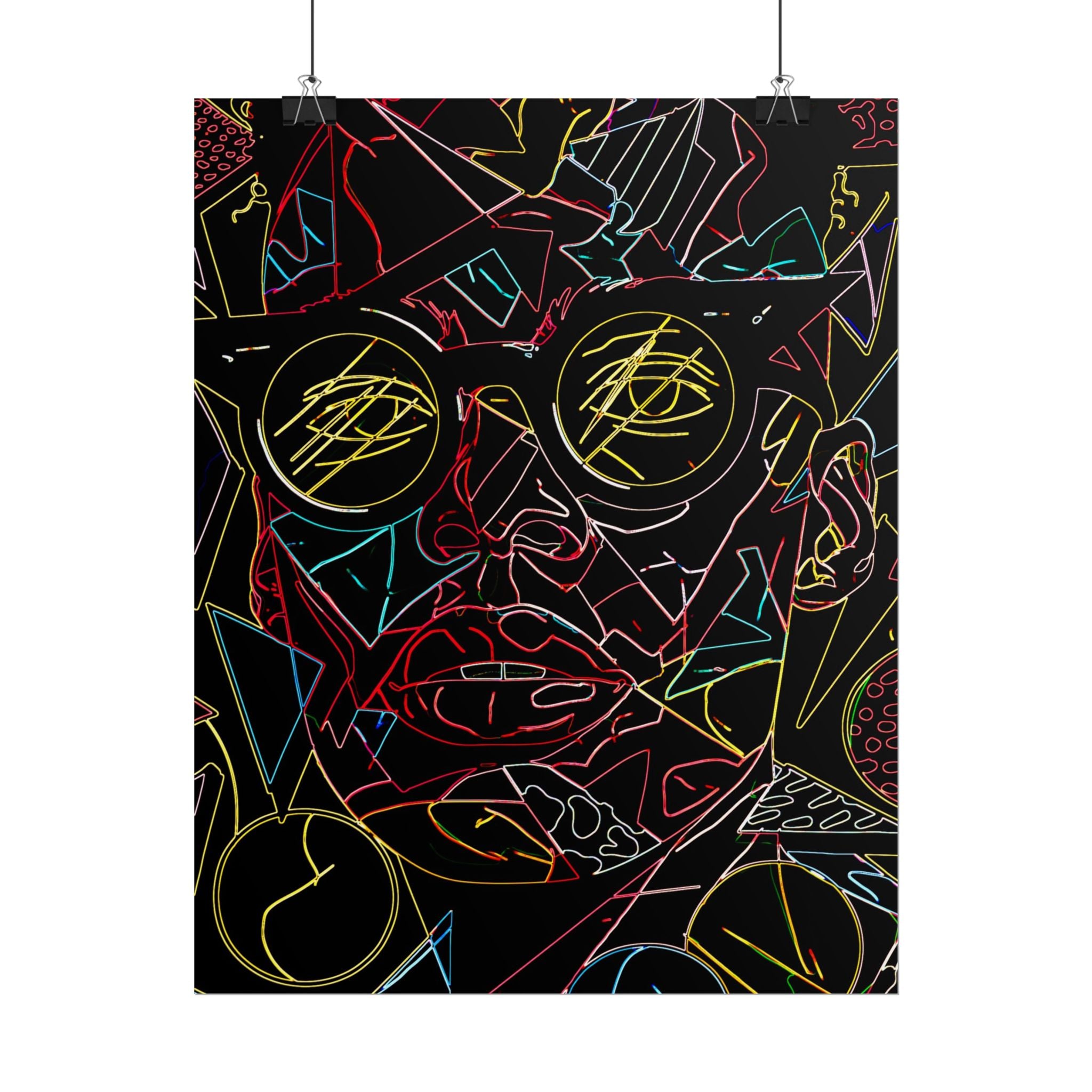 Abstract Neon Line Art Poster – Stylized Sunglasses Face Rolled Art Print