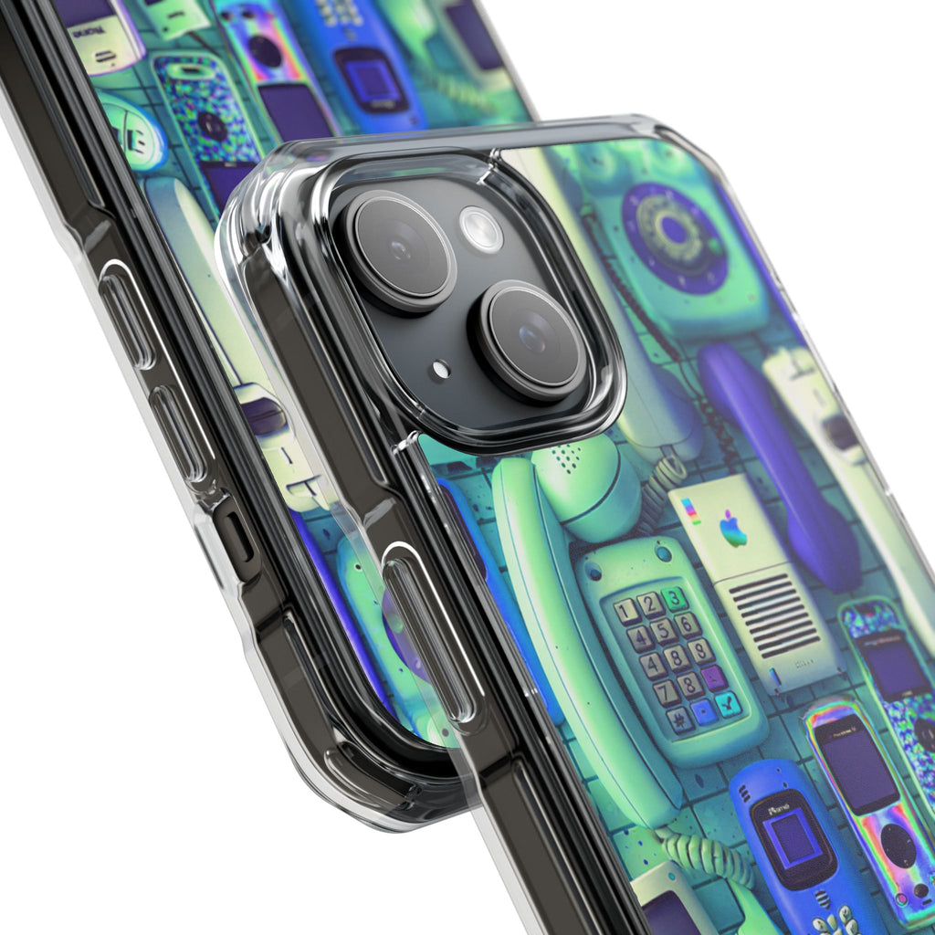 Retro Phones Clear Magnetic Phone Case — Vintage Mobile Pattern, Protective Impact Case