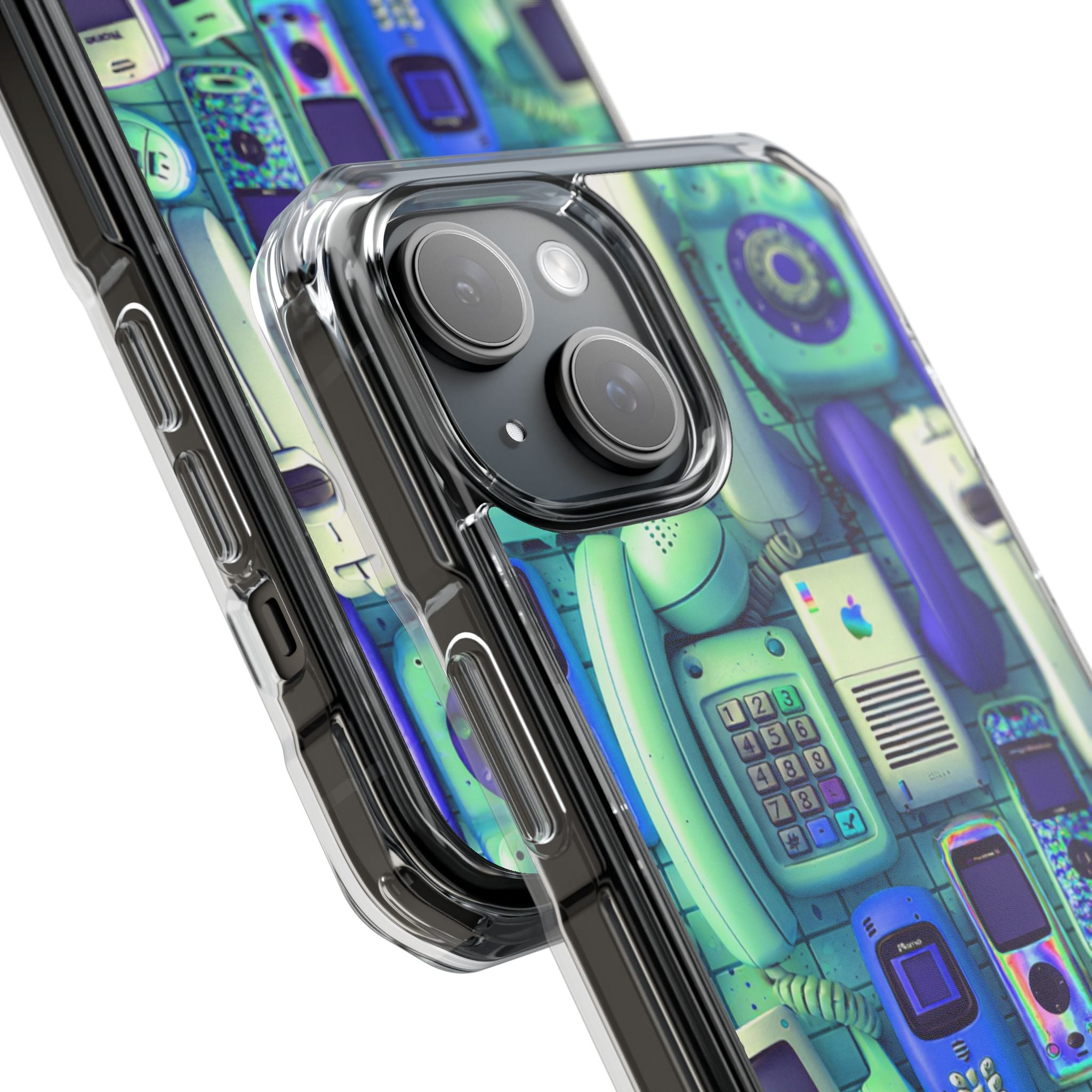 Retro Phones Clear Magnetic Phone Case — Vintage Mobile Pattern, Protective Impact Case
