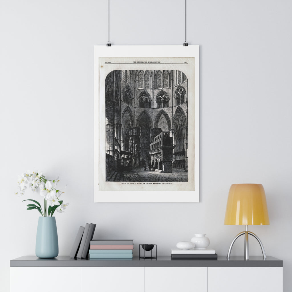 Gothic Cathedral Interior Vintage Engraving Paper Poster