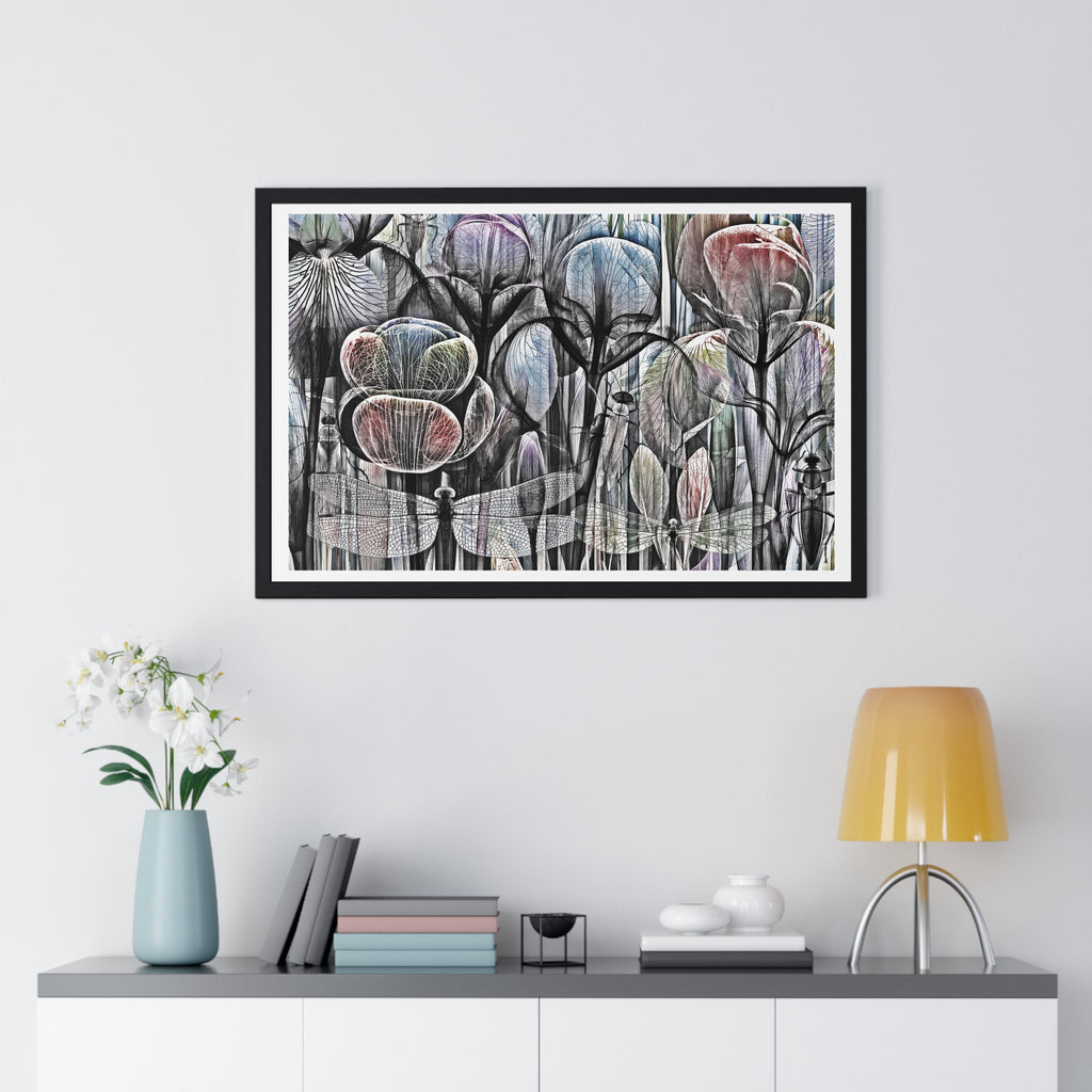 Framed Poster — Dreamy Botanical Dragonfly Art Print
