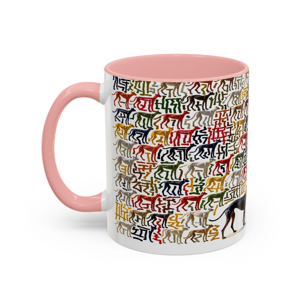 Greyhound Silhouette Accent Coffee Mug — Colorful Script Dog Pattern (11/15oz)