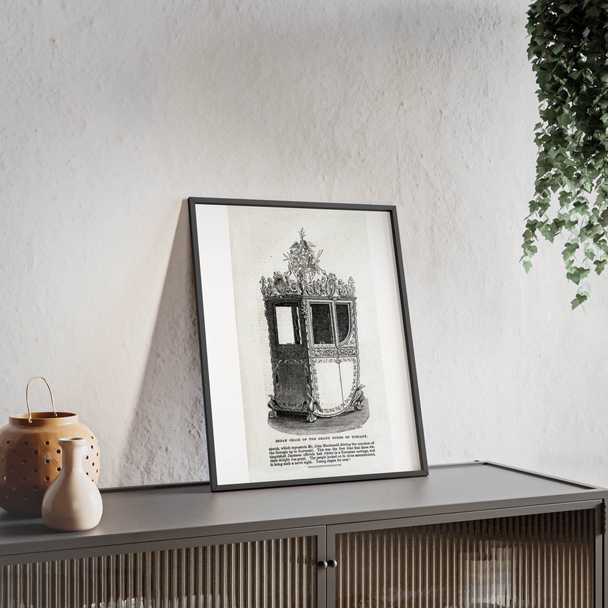 Chair of the GRAND DUKES of TUSCANY. Antique Carriage Print Poster with Wooden Frame — Vintage Engraving Wall Art