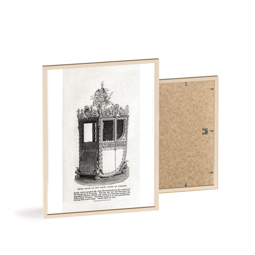 Chair of the GRAND DUKES of TUSCANY. Antique Carriage Print Poster with Wooden Frame — Vintage Engraving Wall Art
