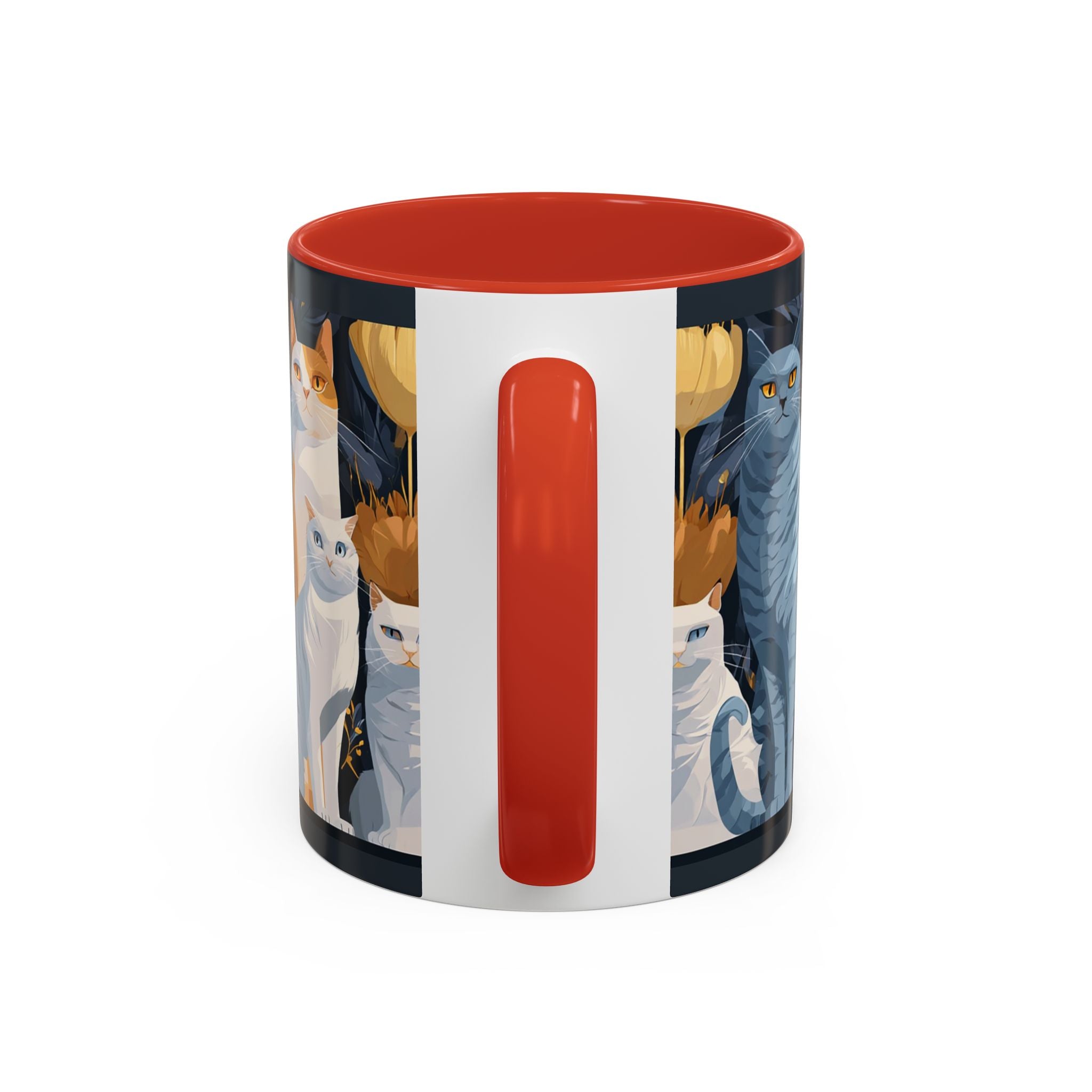 Cat Pattern Accent Coffee Mug — Illustrated Cats Floral Night Design (11/15oz)