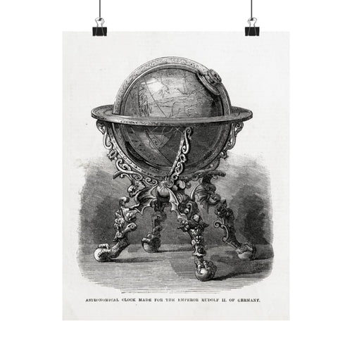 Antique Globe Illustration Matte Vertical Poster — Vintage Scientific Engraving Wall Art