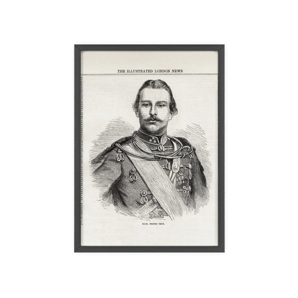H.S.H. Prince TECK. Vintage Victorian Portrait Poster with Wooden Frame — Illustrated London News Print