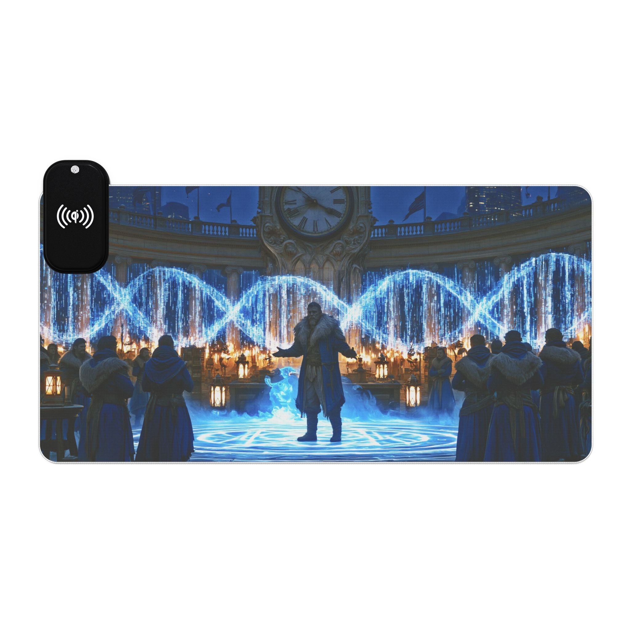 LED RGB Wireless Charging Gaming Mouse Pad — Water Fountain Nightscape Design