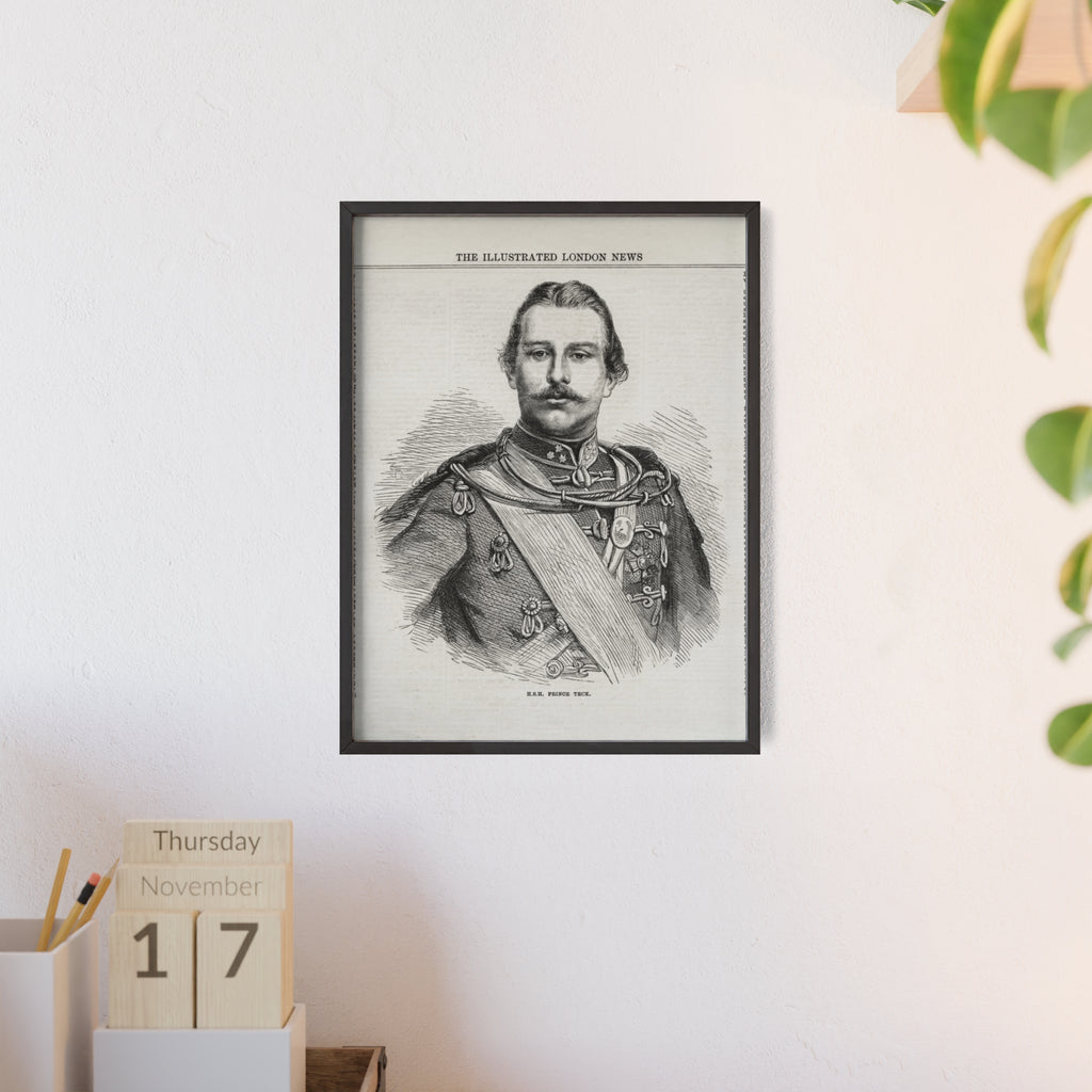 H.S.H. Prince TECK. Vintage Victorian Portrait Poster with Wooden Frame — Illustrated London News Print