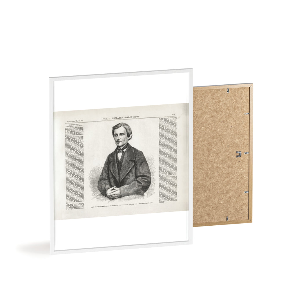 OSSIP IVANOFF, the peasant who saved the CZAR's Life. Vintage Illustrated Portrait Poster with Wooden Frame — Antique Newspaper Art Print