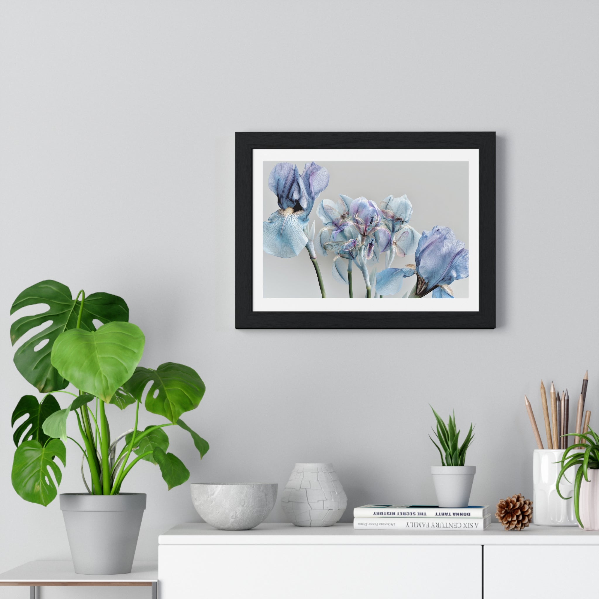 Blue Iris Floral Framed Poster — Botanical Wall Art Print