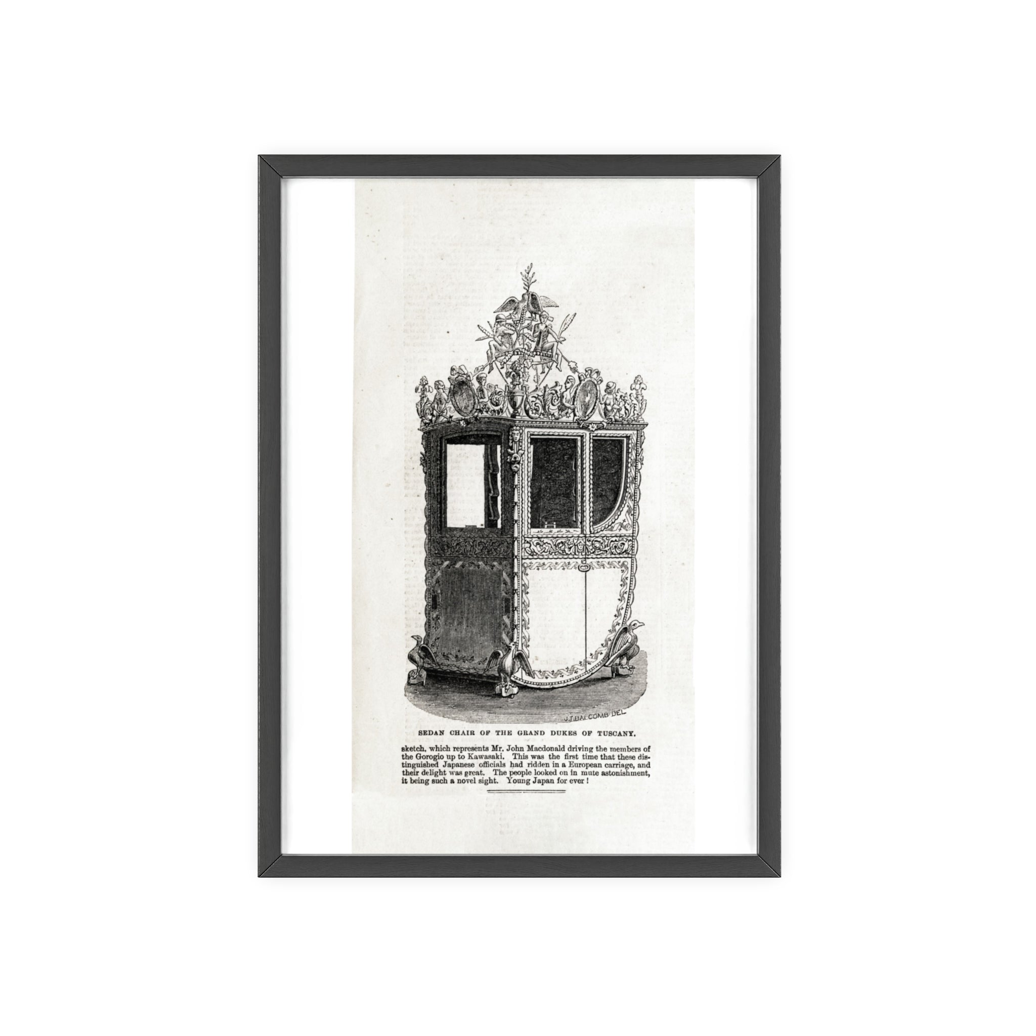 Chair of the GRAND DUKES of TUSCANY. Antique Carriage Print Poster with Wooden Frame — Vintage Engraving Wall Art