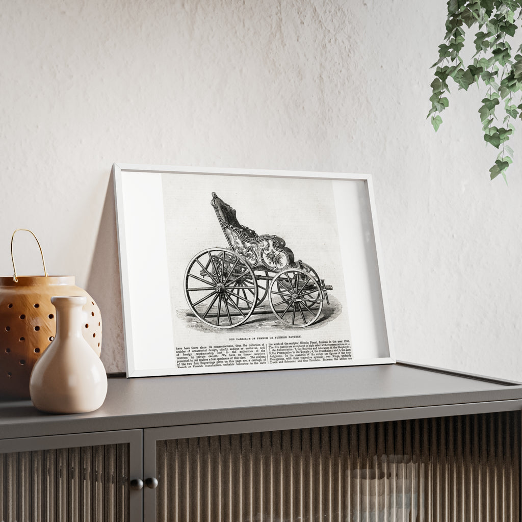 Old Carriage of French or Flemish Pattern. Vintage Carriage Print Poster with Wooden Frame — Antique Transportation Wall Art
