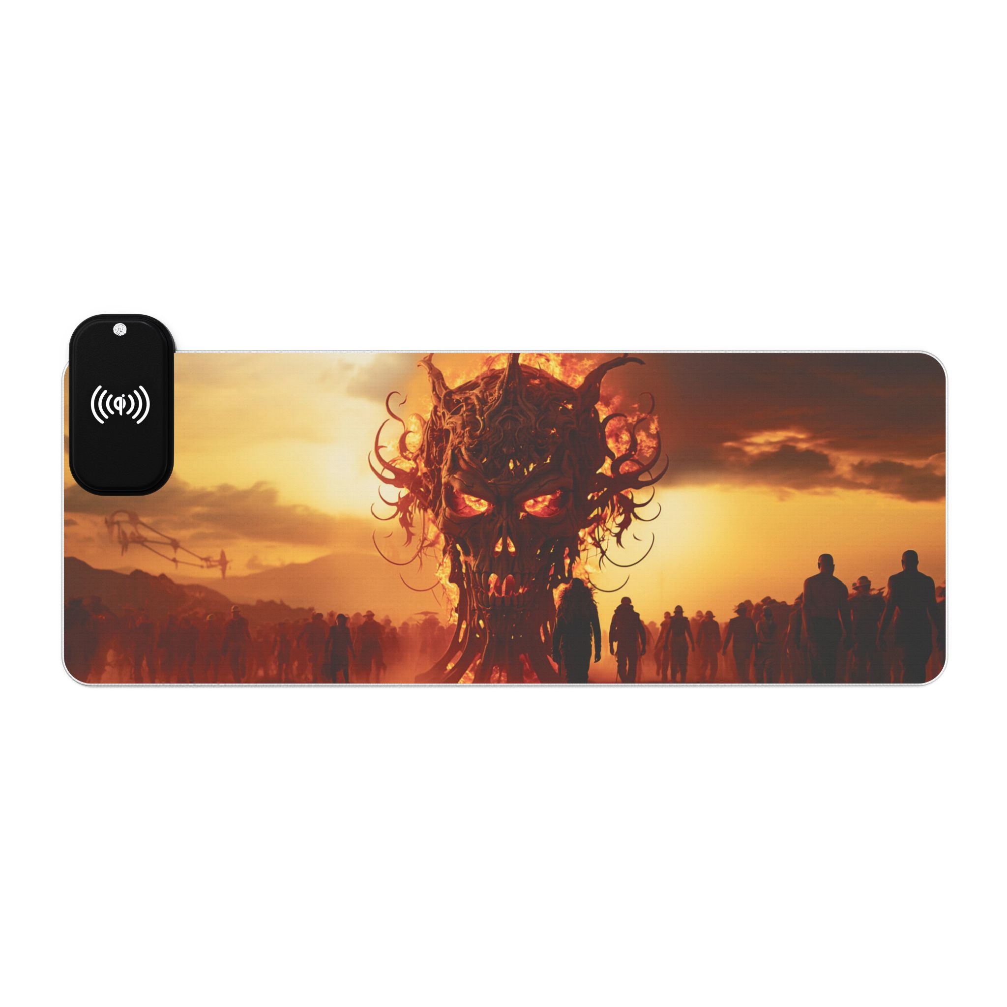 LED RGB Gaming Desk Mat with Wireless Charger — Demon Horde Sunset Design