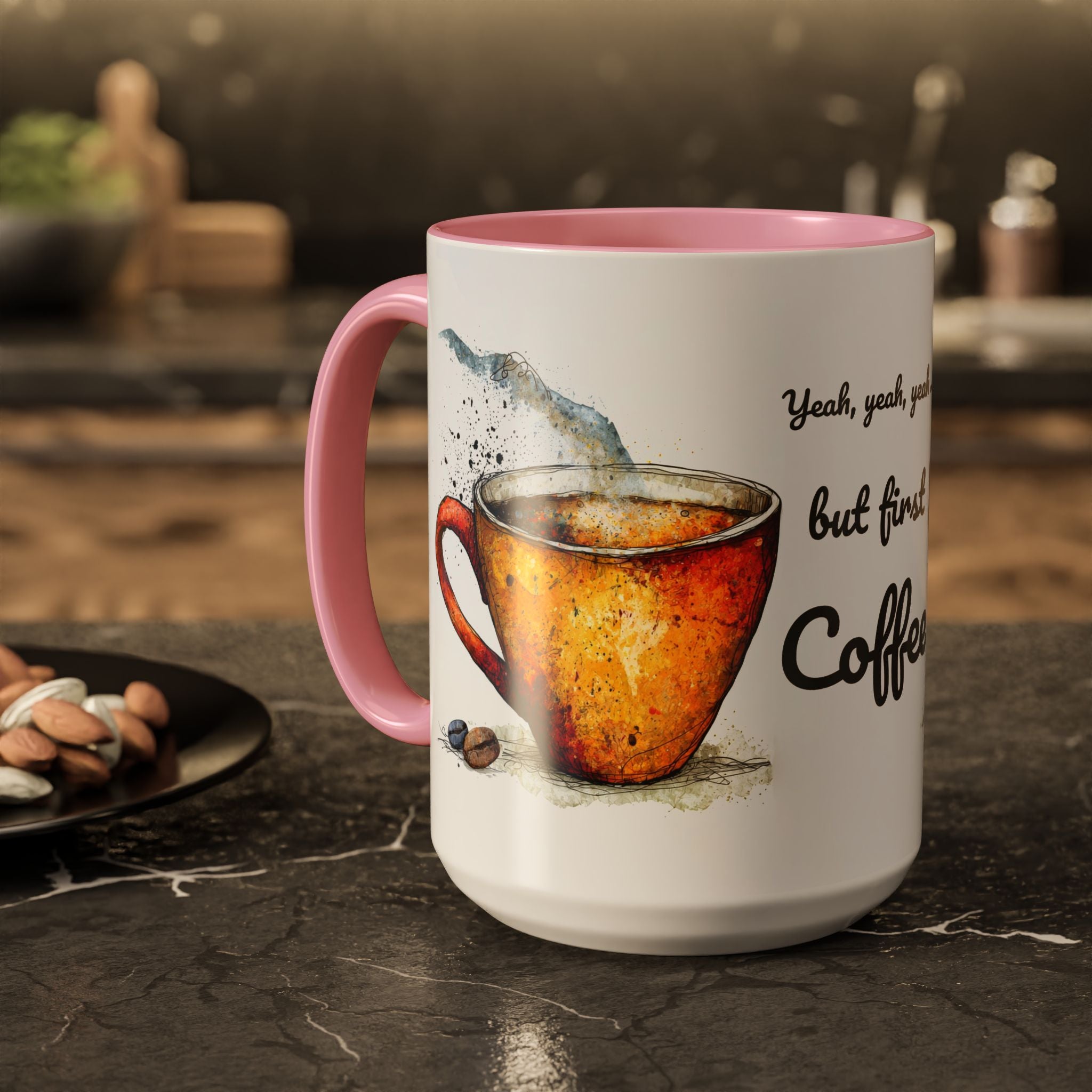 But First Coffee Ceramic Mug — Colorful Watercolor Coffee Cups (11oz & 15oz)