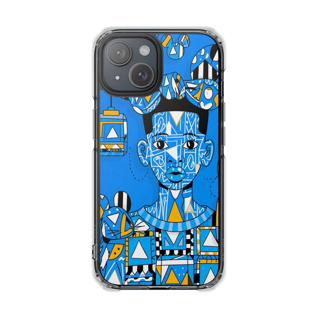Clear Impact Phone Case — Blue Geometric Portrait Magnetic Clear Case