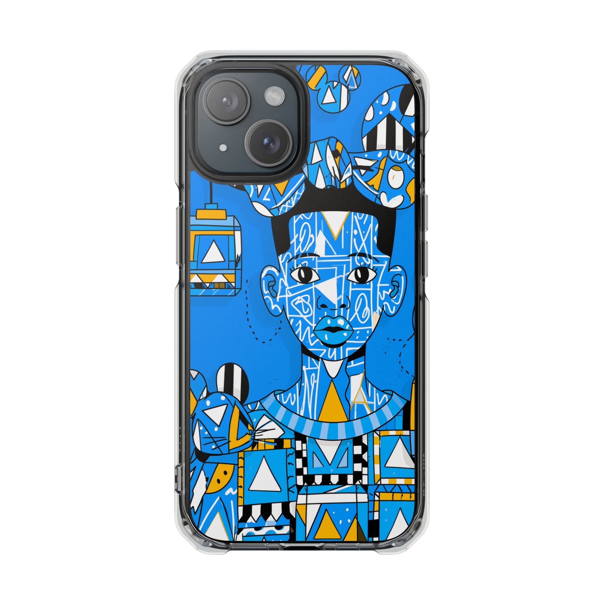 Clear Impact Phone Case — Blue Geometric Portrait Magnetic Clear Case