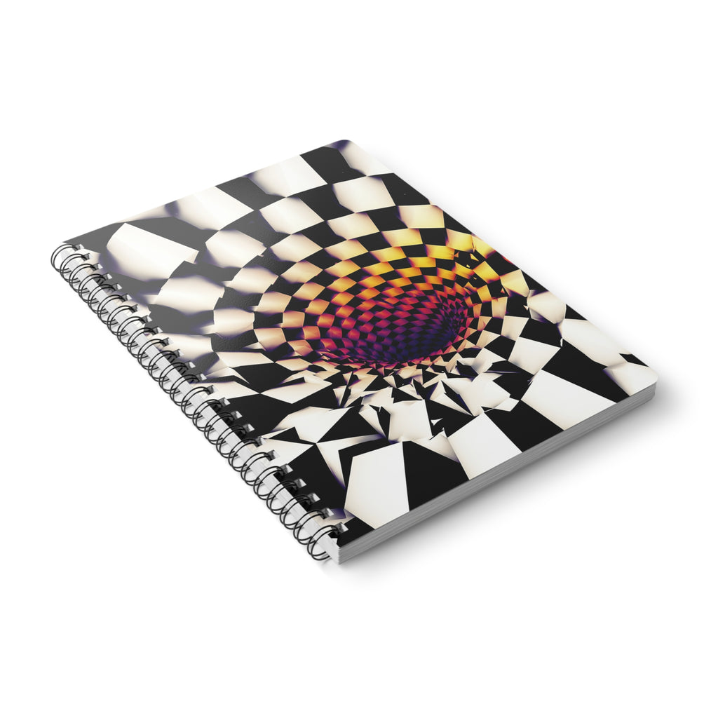 A5 Spiral Notebook — Psychedelic Checkerboard Vortex Design
