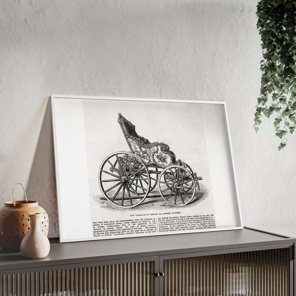 Old Carriage of French or Flemish Pattern. Vintage Carriage Print Poster with Wooden Frame — Antique Transportation Wall Art