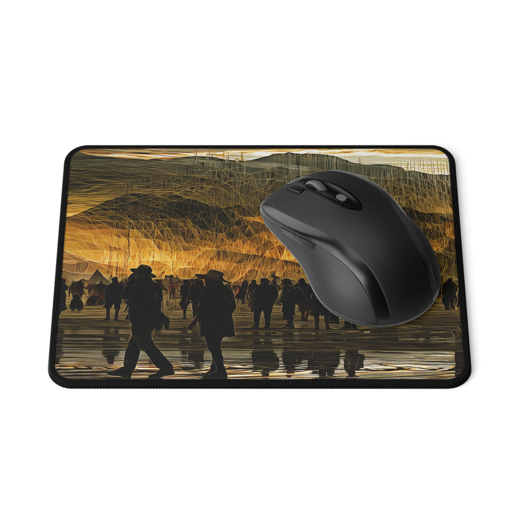 Desert Dusk Gaming Mouse Pad — Silhouetted Crowd & Golden Landscape