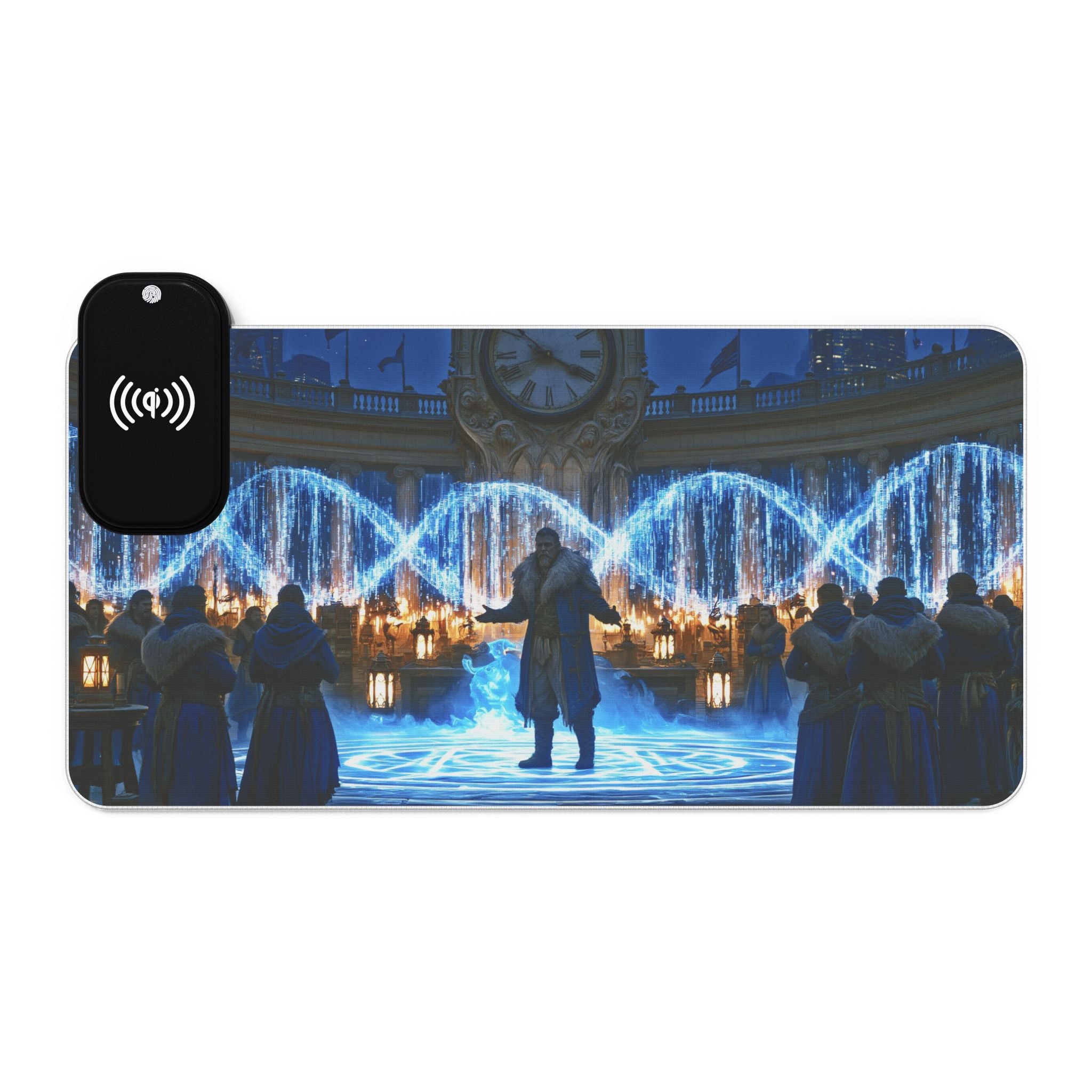 LED RGB Wireless Charging Gaming Mouse Pad — Water Fountain Nightscape Design