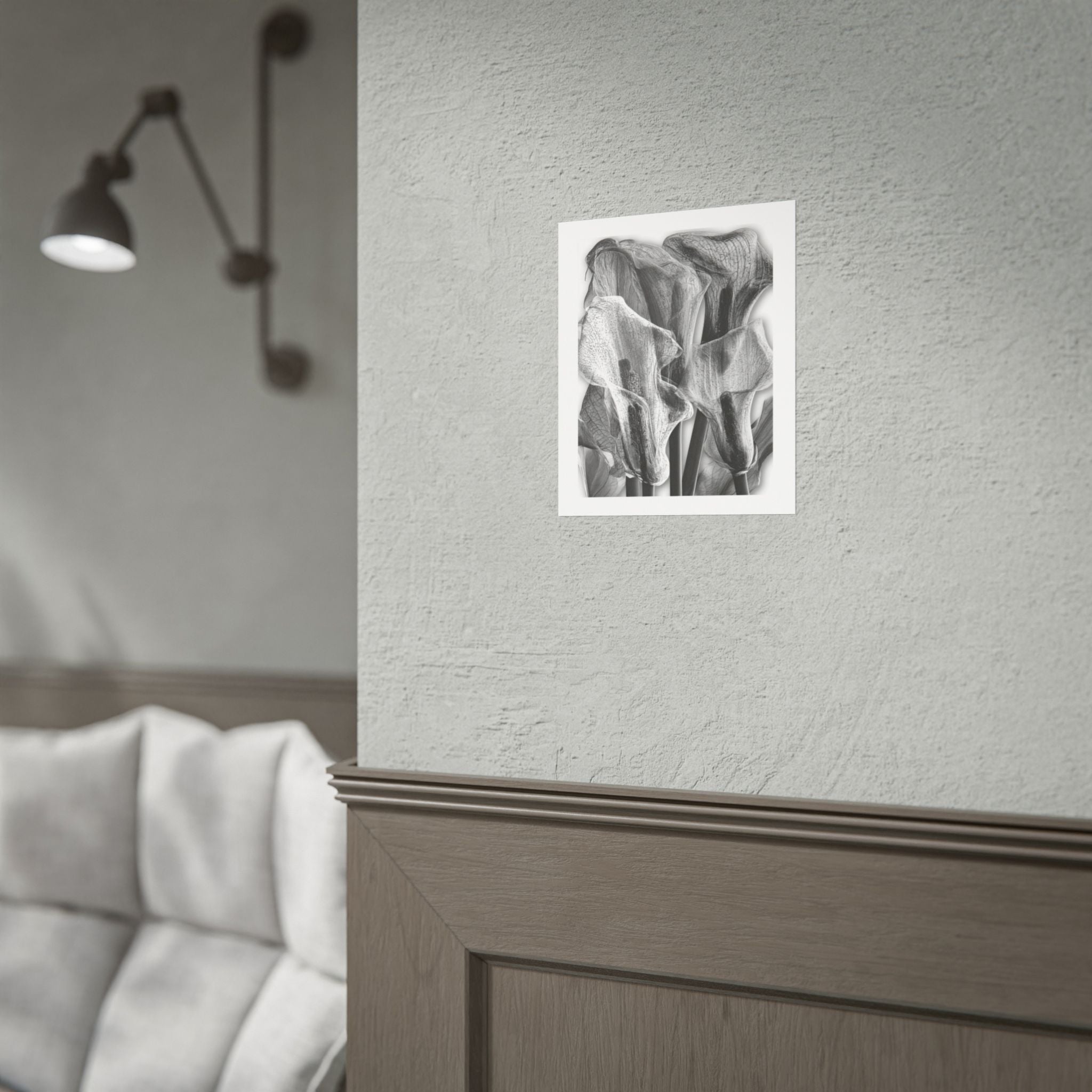 Black & White Calla Lily Poster — Minimal Floral Wall Art, Rolled Art Print for Living Room & Bedroom